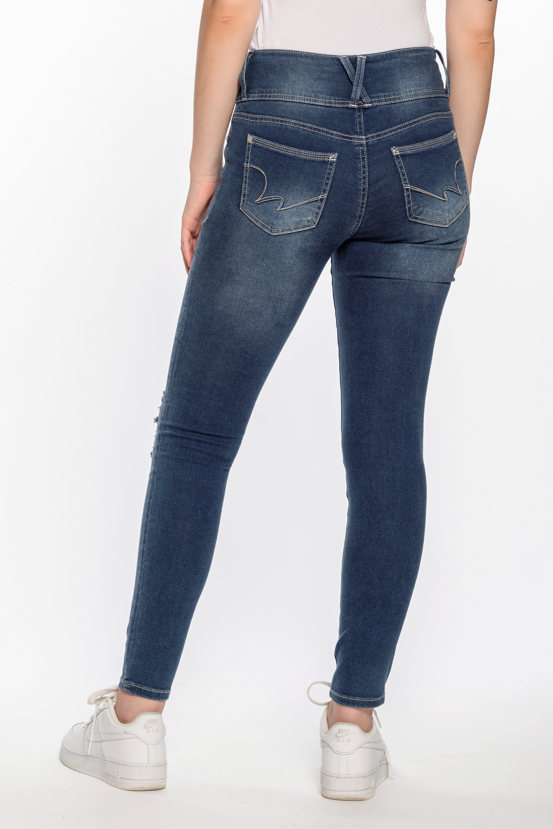 WallFlower Iris Wash Insta-Soft Sassy Skinny Distressed High-Rise Jegging with Triple Button Fly