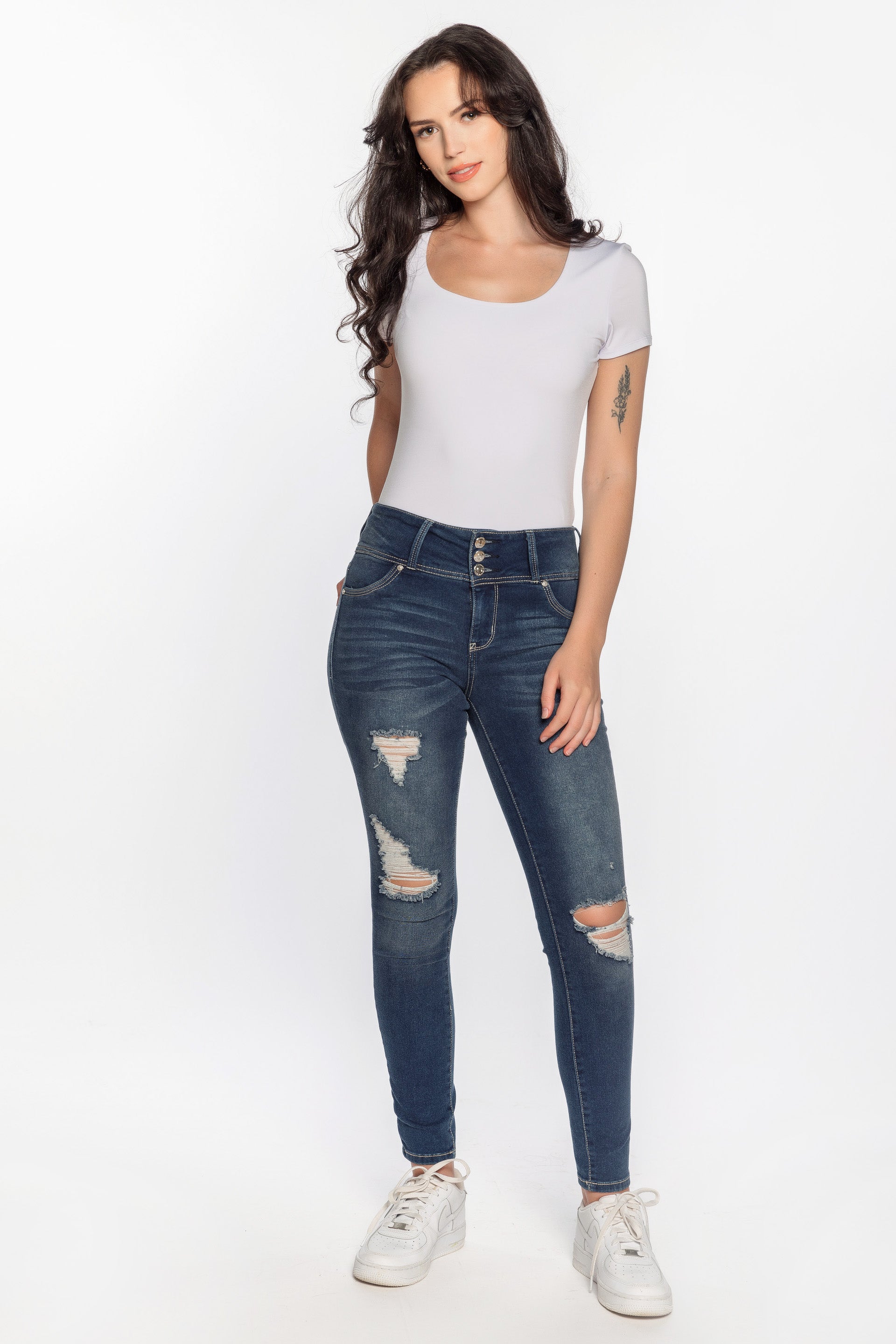 WallFlower Iris Wash Insta-Soft Sassy Skinny Distressed High-Rise Jegging with Triple Button Fly
