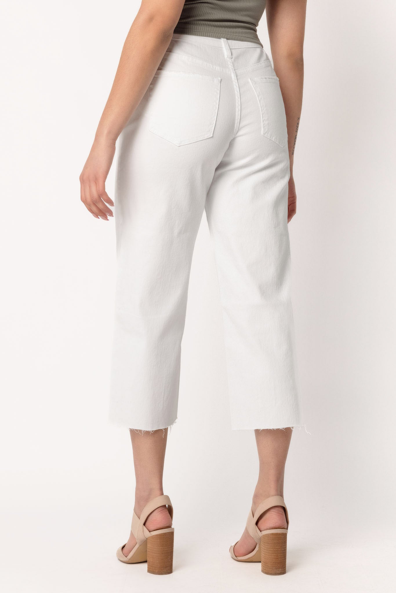 YMI White Wide-Leg Cropped Jean with Raw Hem