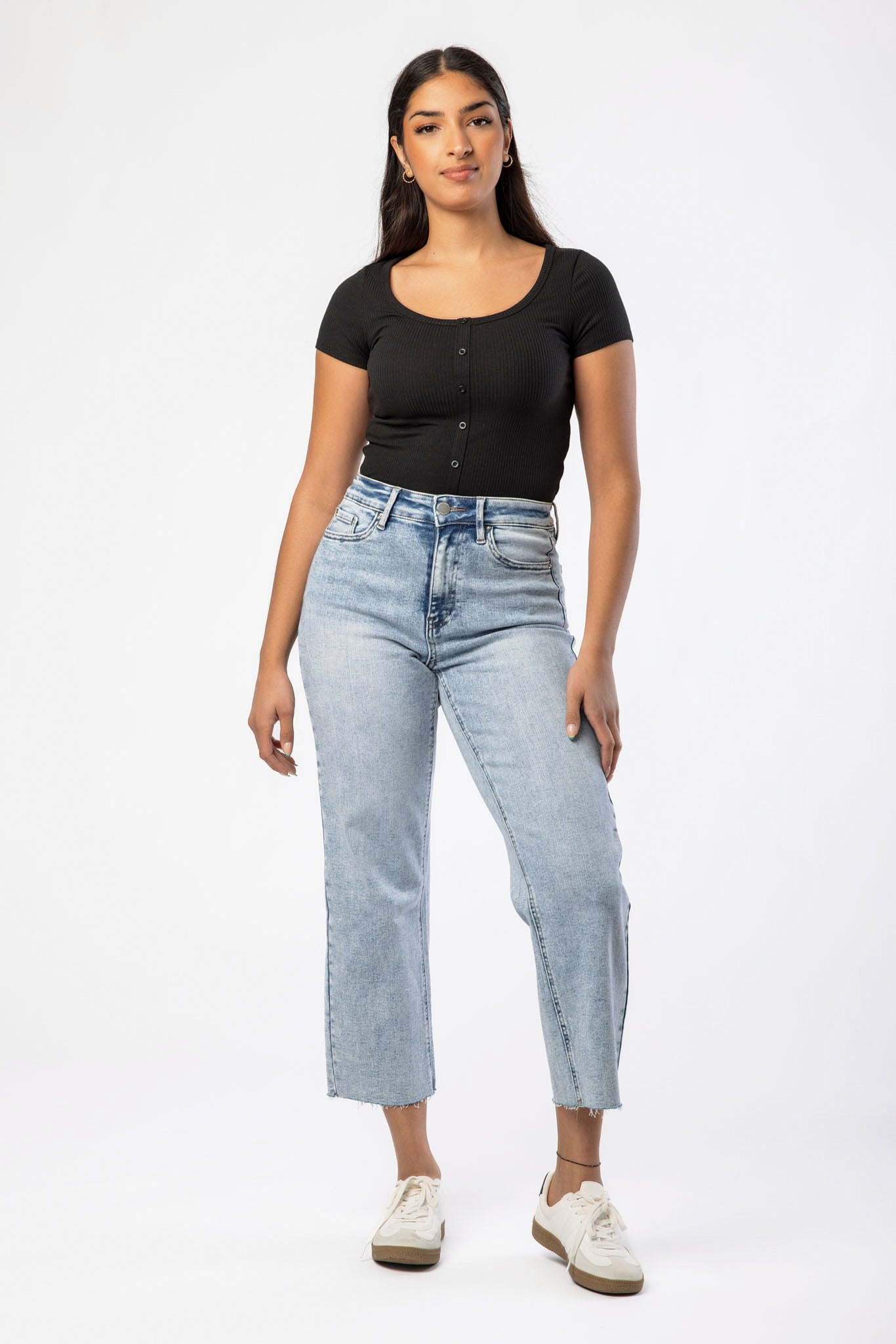 Tattoo Acid Wash High-Rise Cropped Straight Leg Jean