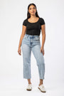 Tattoo Acid Wash High-Rise Cropped Straight Leg Jean