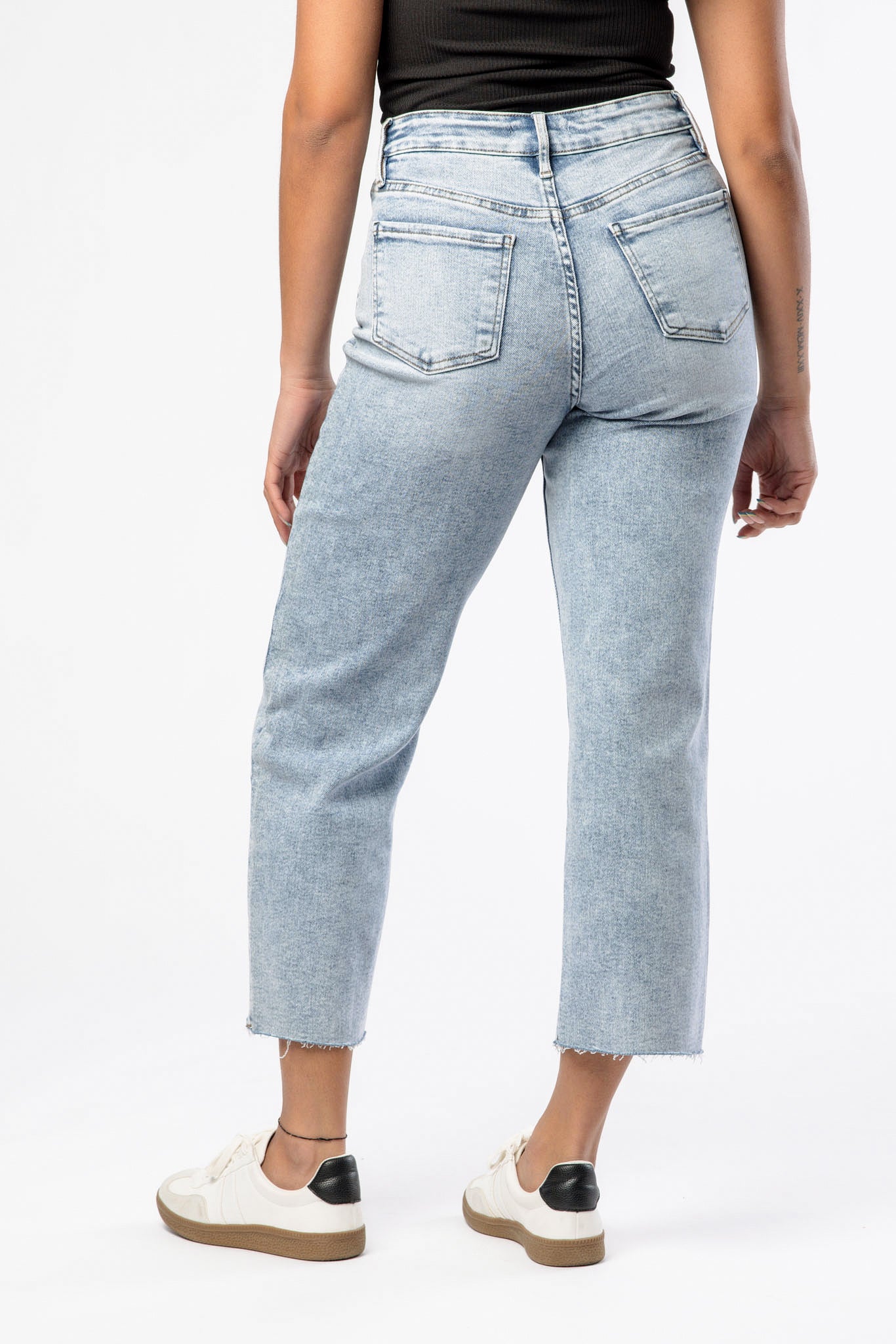 Tattoo Acid Wash High-Rise Cropped Straight Leg Jean