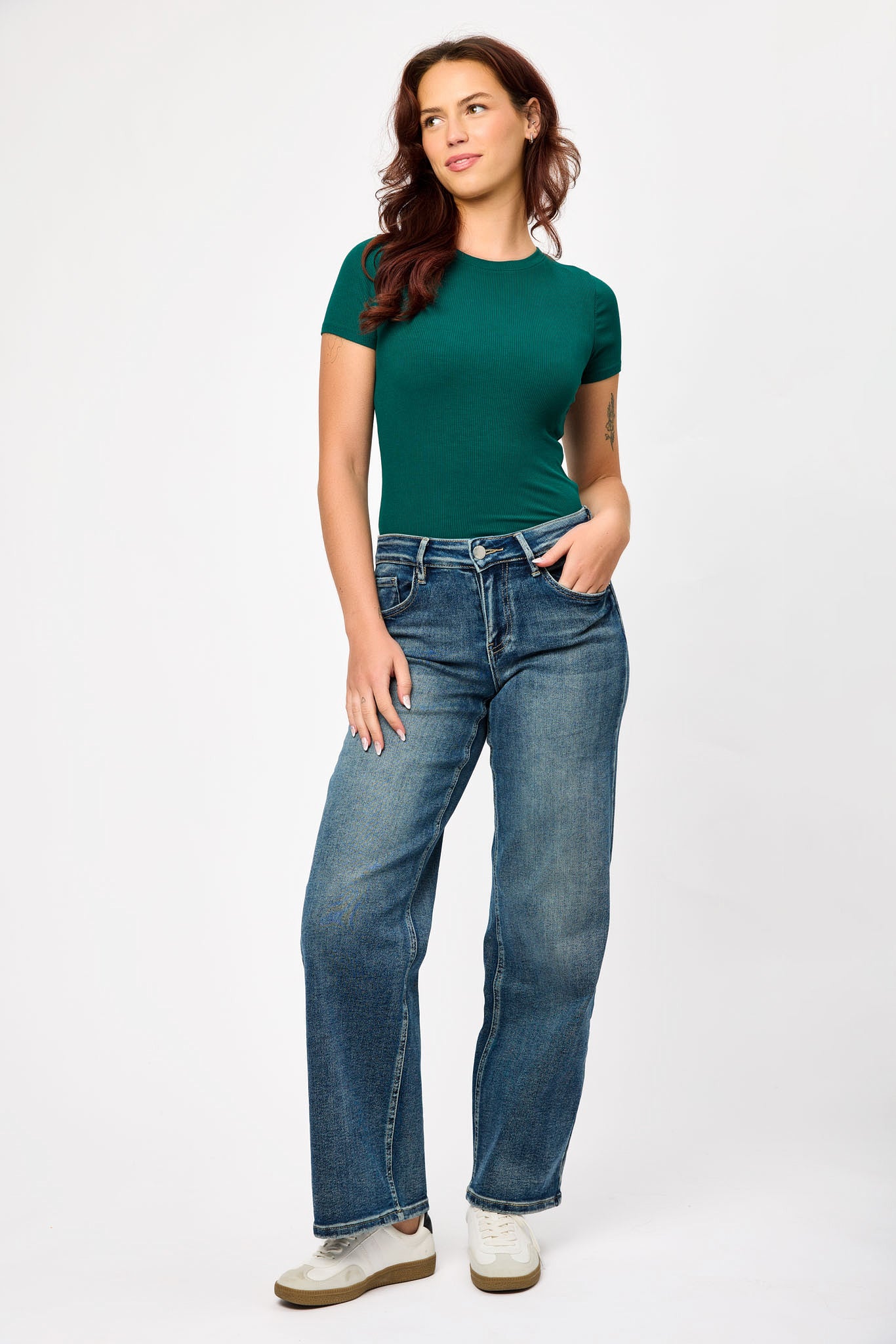 Tattoo Dark Wash Mid-Rise Wide Leg Jean