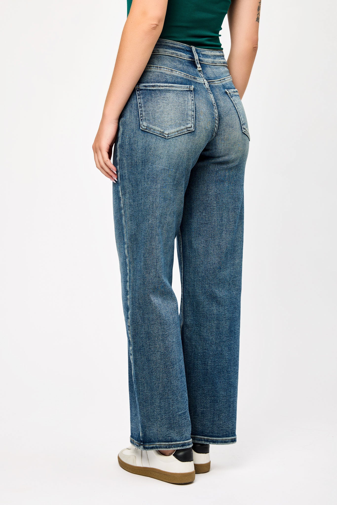 Tattoo Dark Wash Mid-Rise Wide Leg Jean