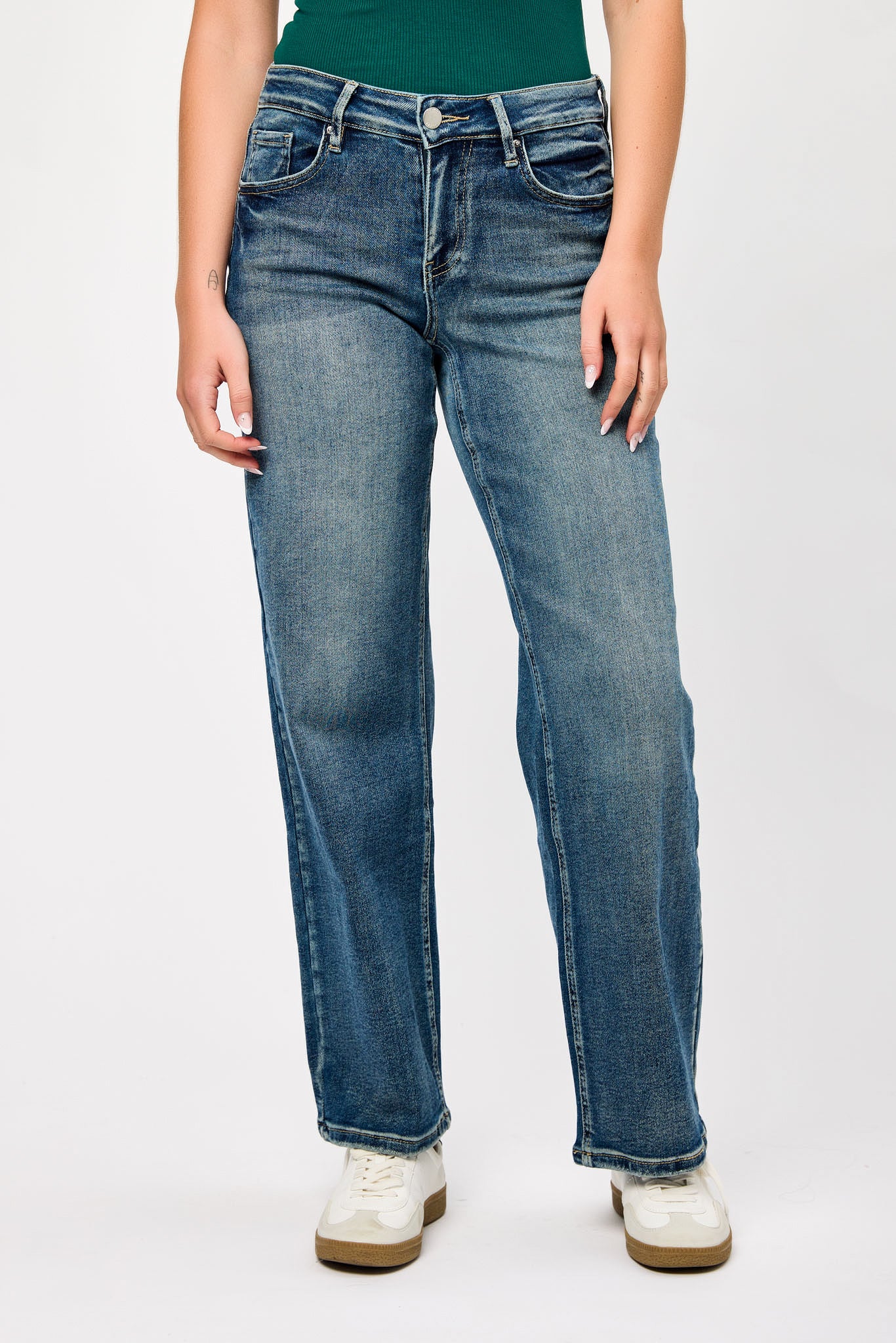 Tattoo Dark Wash Mid-Rise Wide Leg Jean