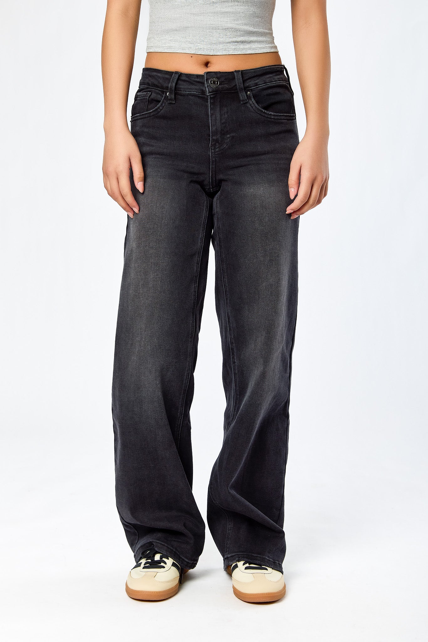 Tattoo Black Mid-Rise Wide Leg Jean