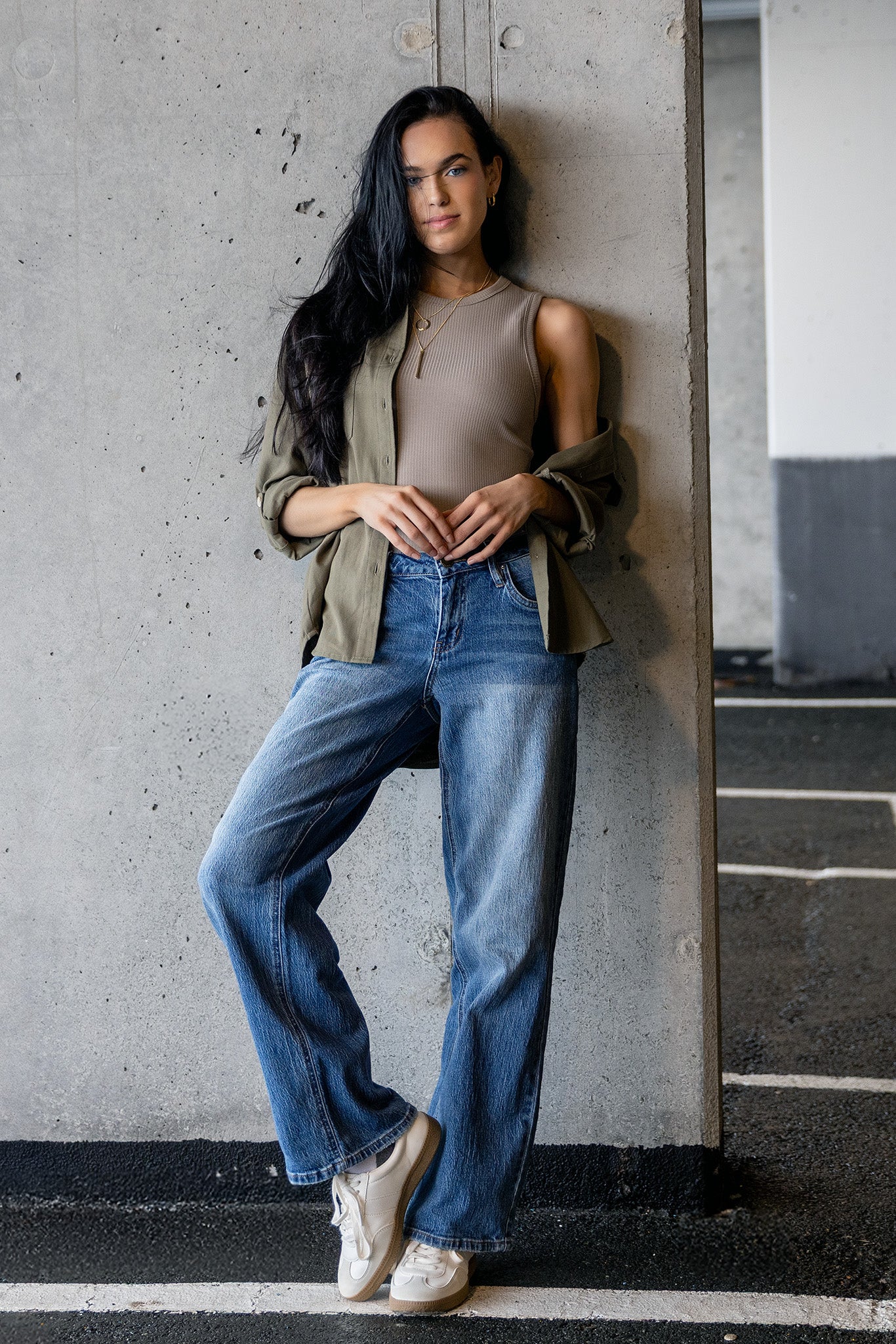 Tattoo Mid-Wash Low-Rise Wide-Leg Jean