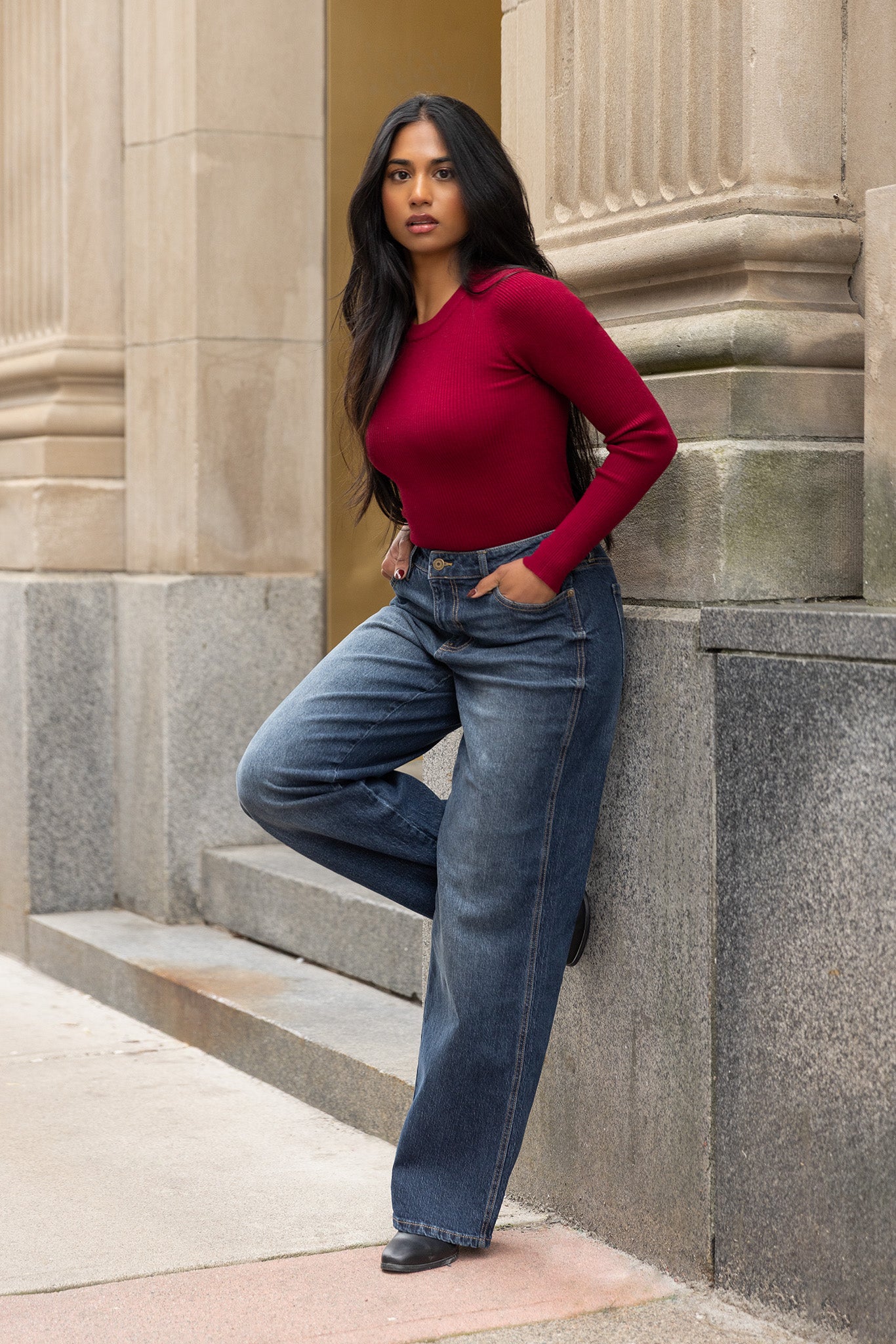 Celebrity Pink Dark Wash Mid-Rise Wide-Leg Jean