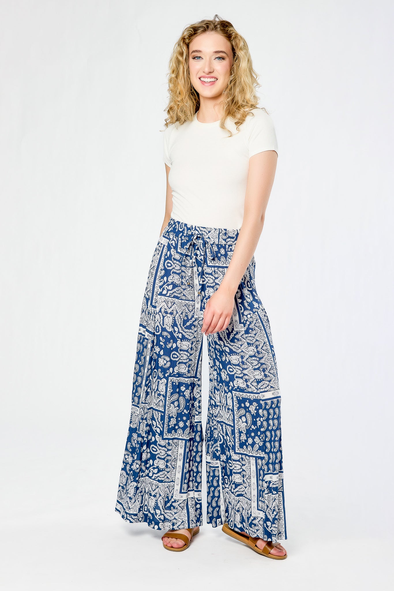 Bandana Print Palazzo Pant with Drawstring Waist