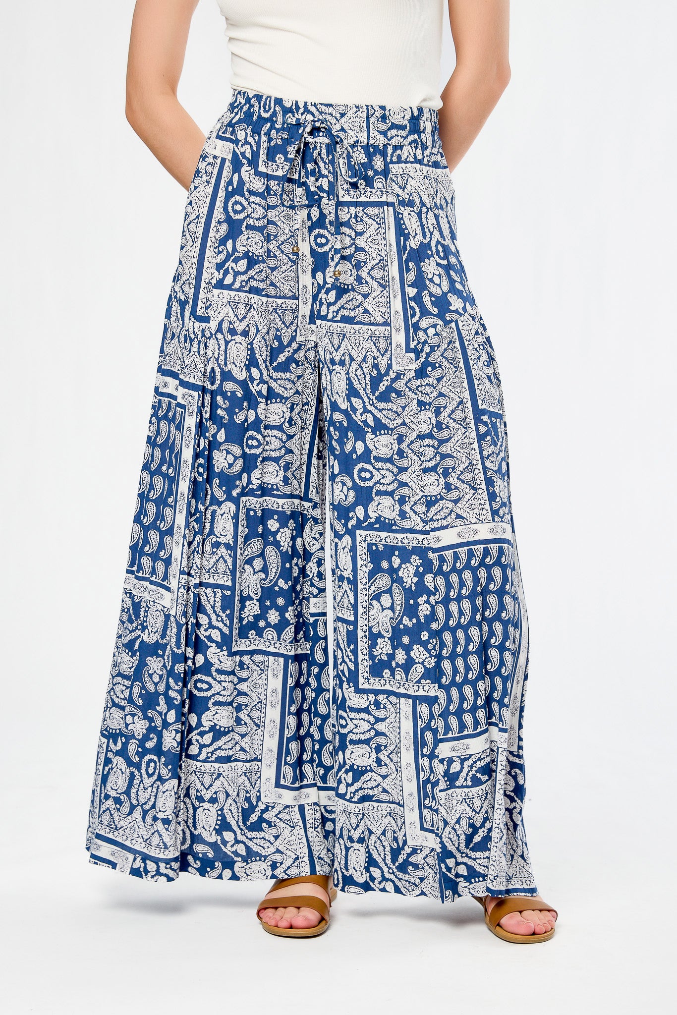Bandana Print Palazzo Pant with Drawstring Waist