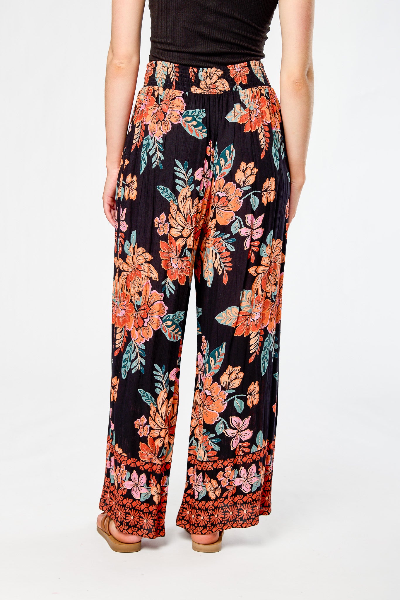 Bright Floral Tie-Belt Palazzo Pant