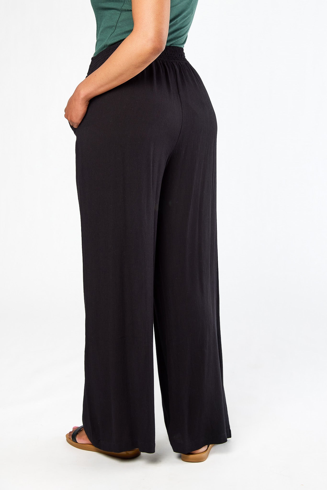 Rayon Gauze Tie-Belt Palazzo Pant