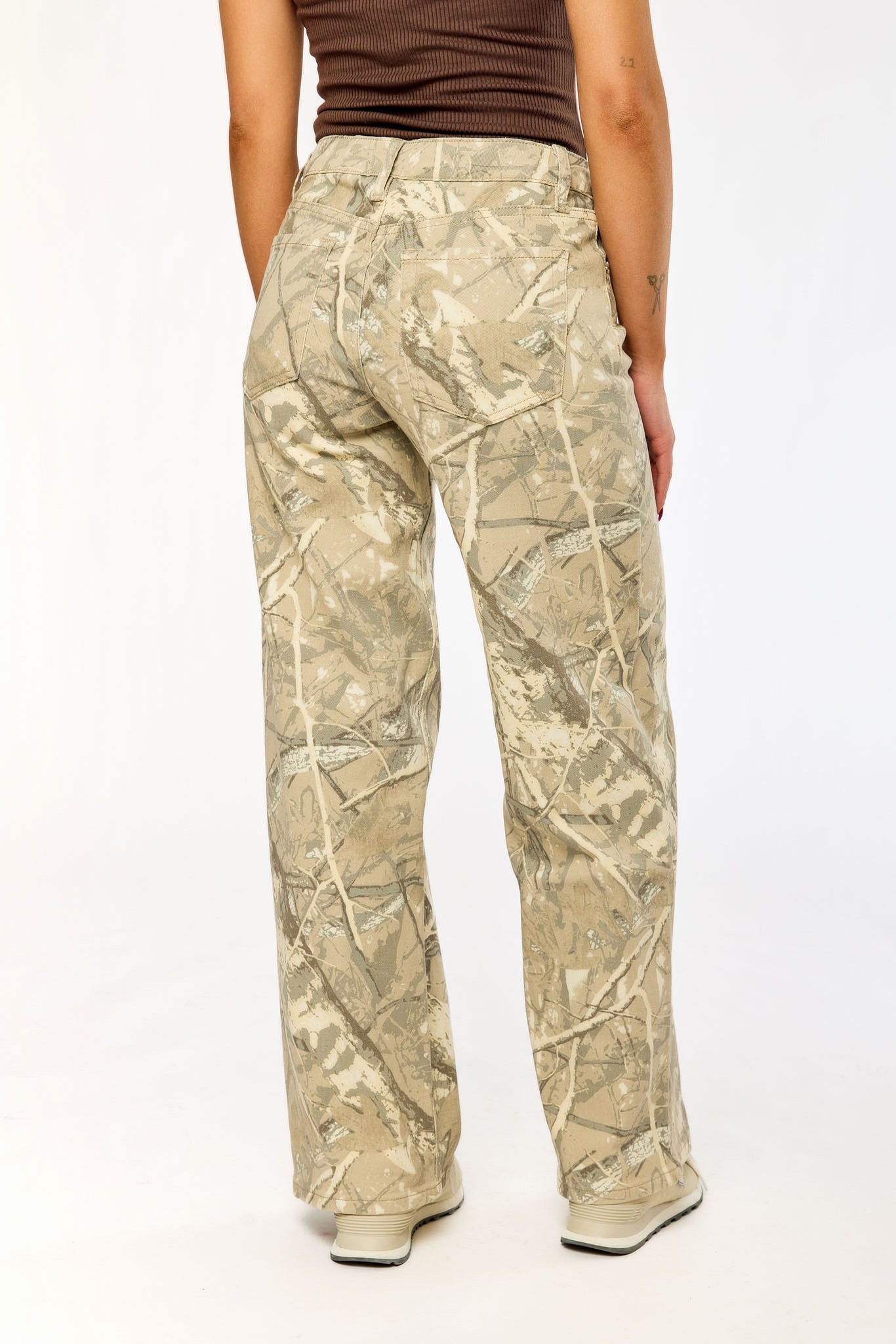 Tattoo Riley Camo Low-Rise Wide-Leg Cargo Pant