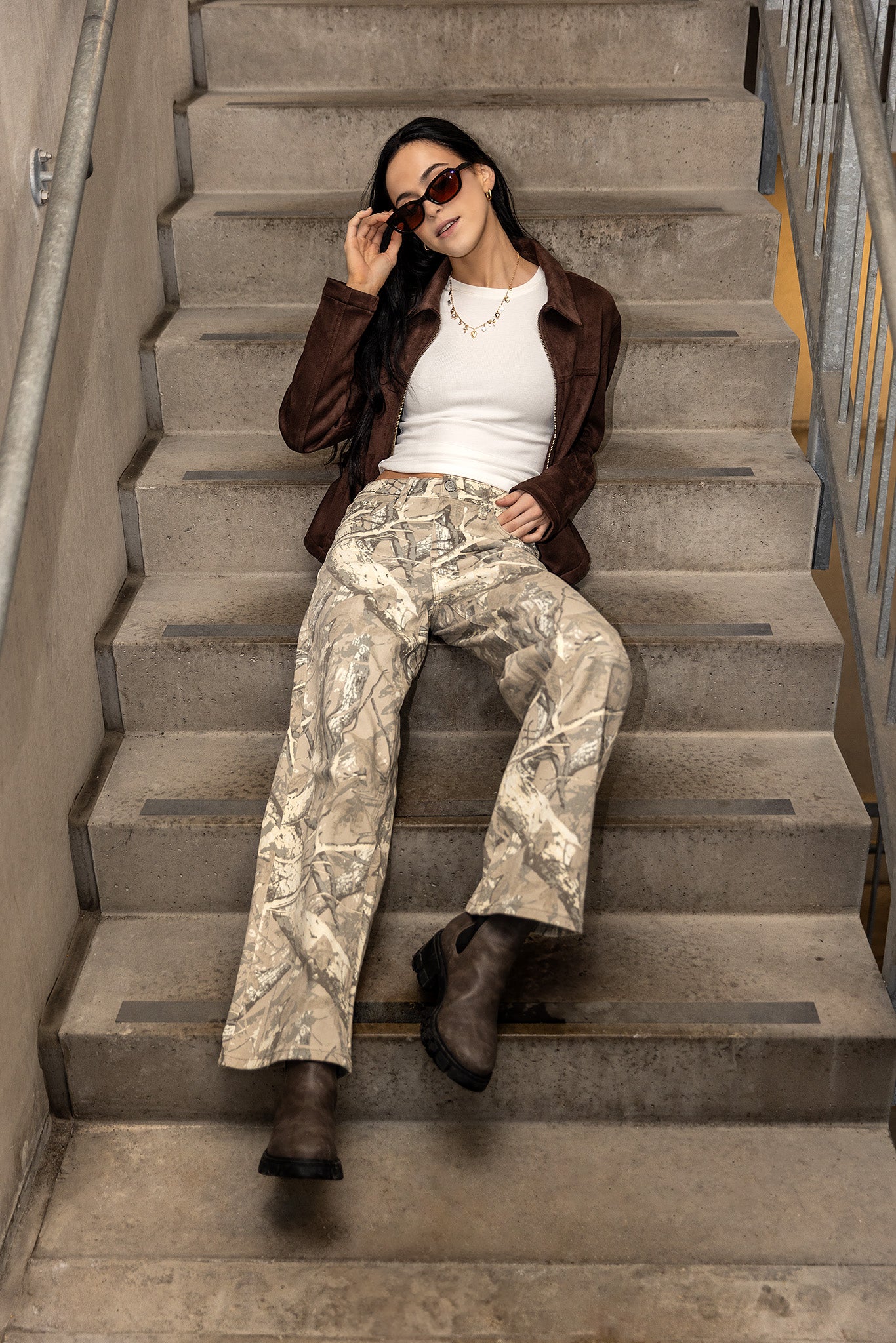 Tattoo Riley Camo Low-Rise Wide-Leg Cargo Pant