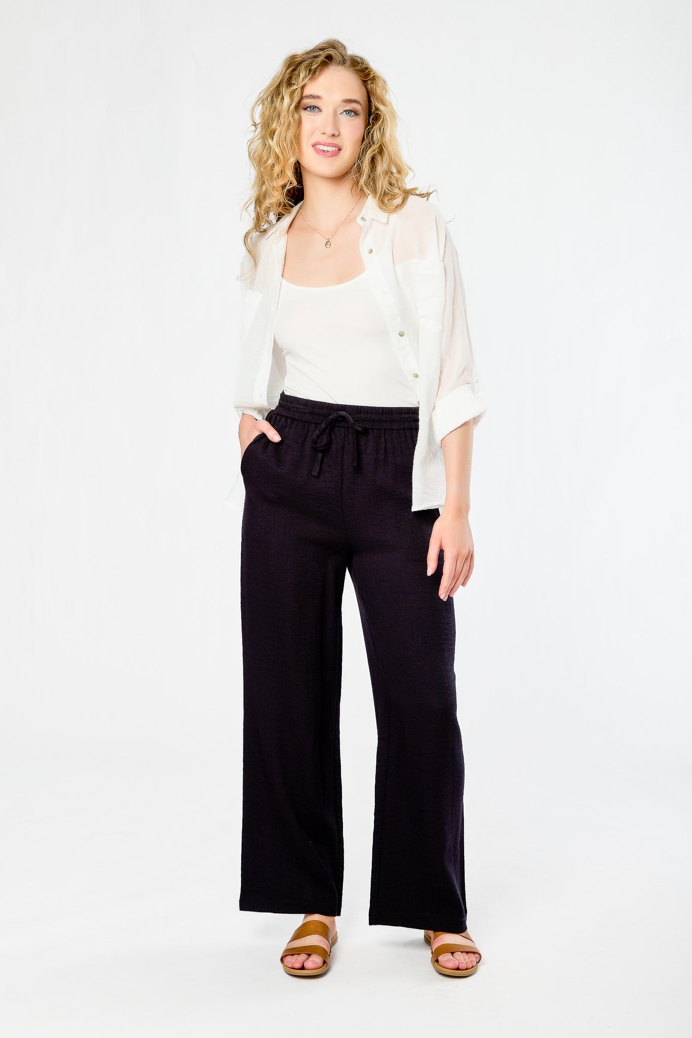 Linen-Look Palazzo Pant