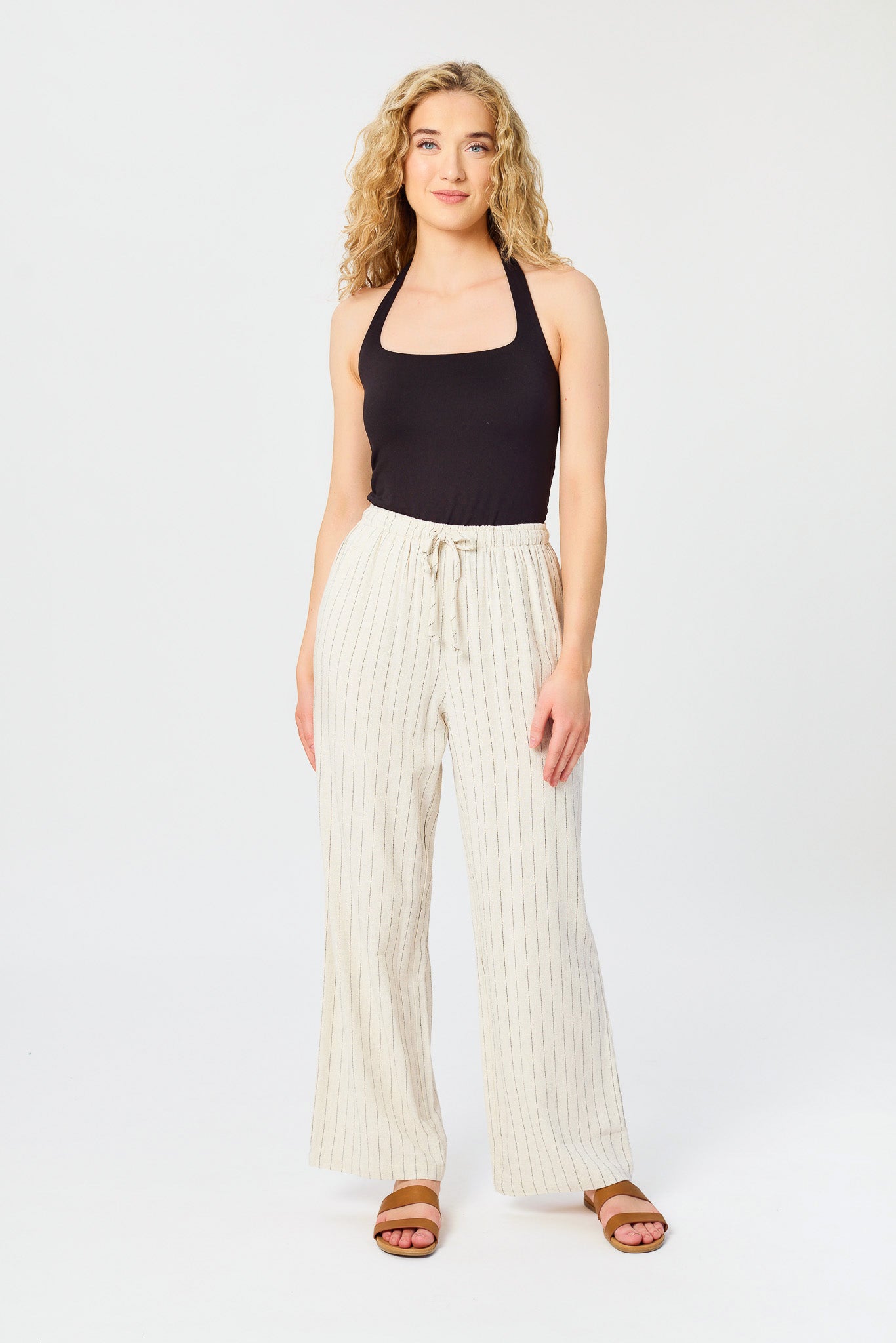 Striped Viscose Linen Drawstring Pant