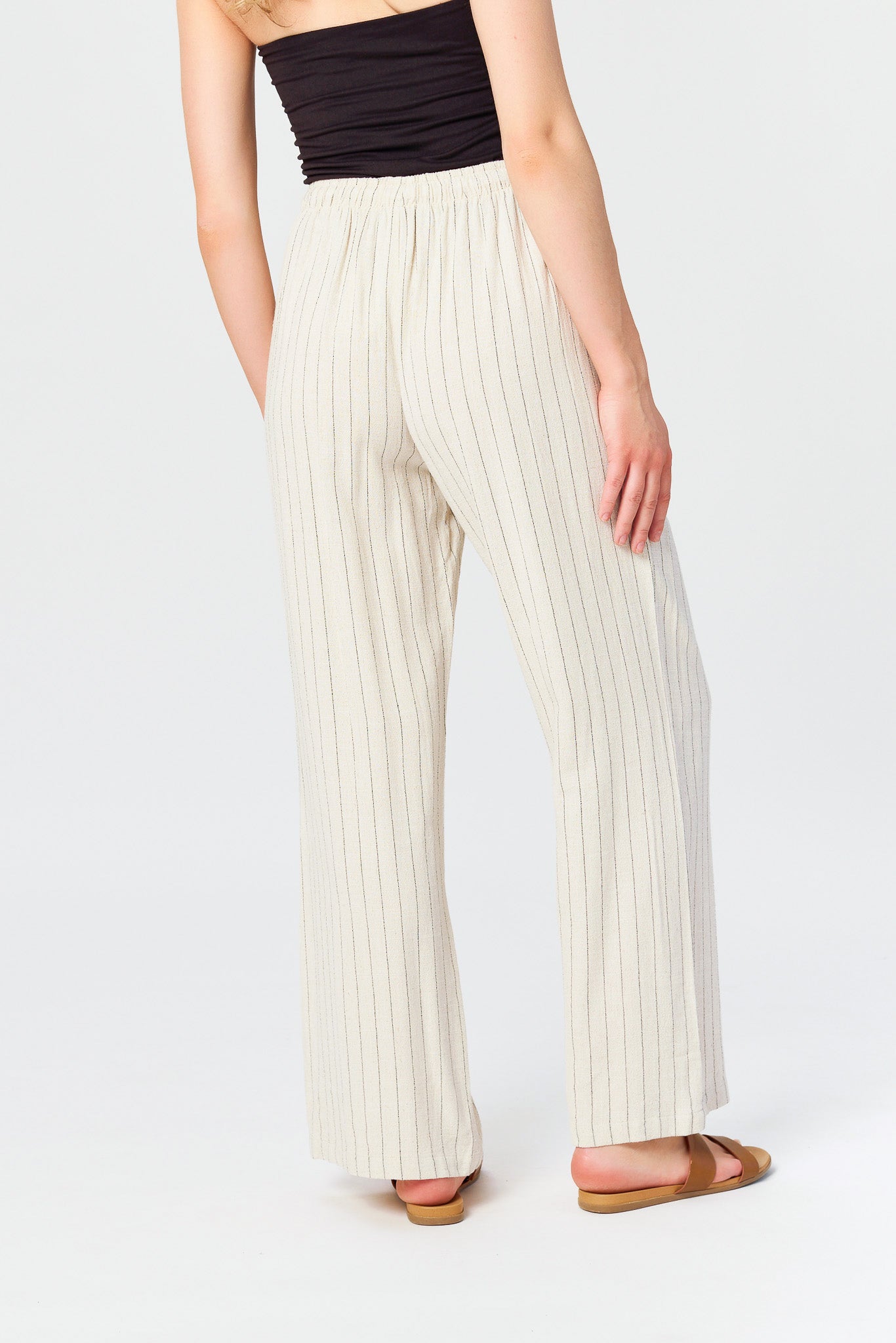 Striped Viscose Linen Drawstring Pant