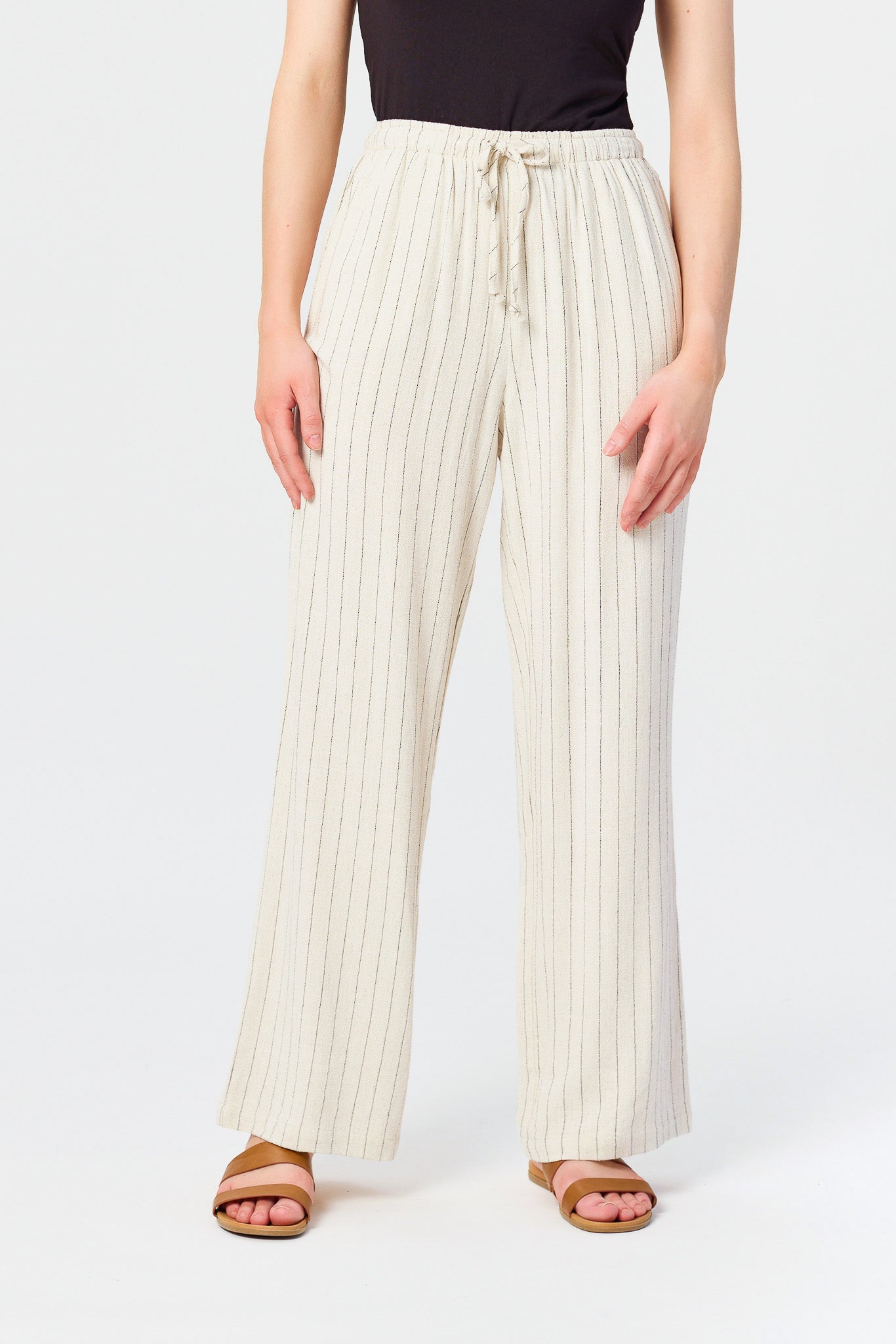 Striped Viscose Linen Drawstring Pant