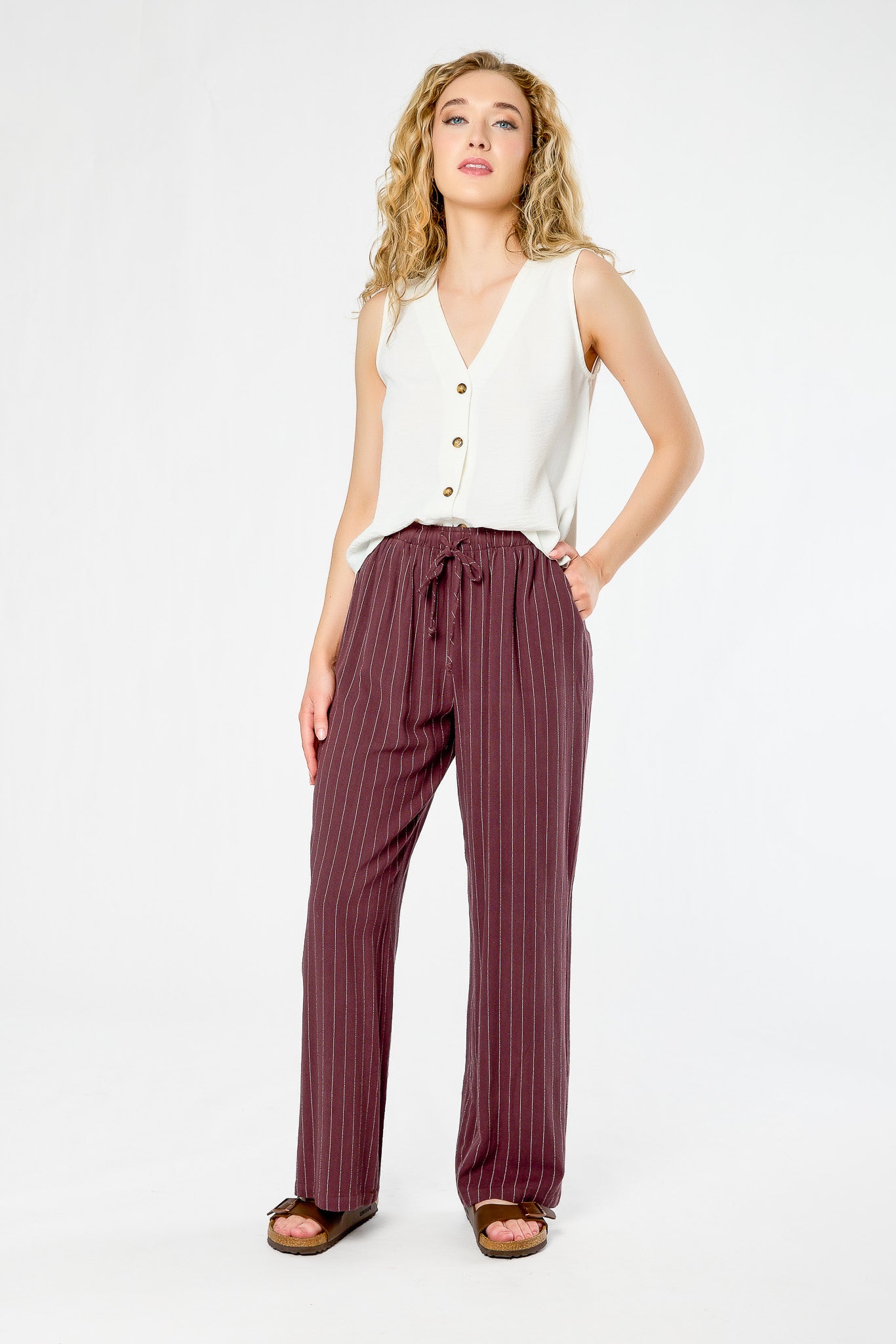 Striped Viscose Linen Drawstring Pant