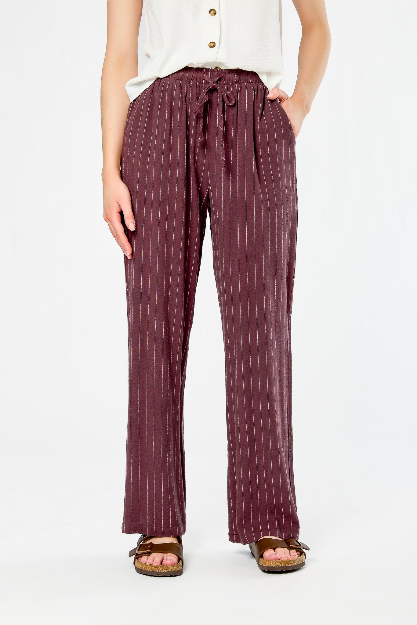 Striped Viscose Linen Drawstring Pant