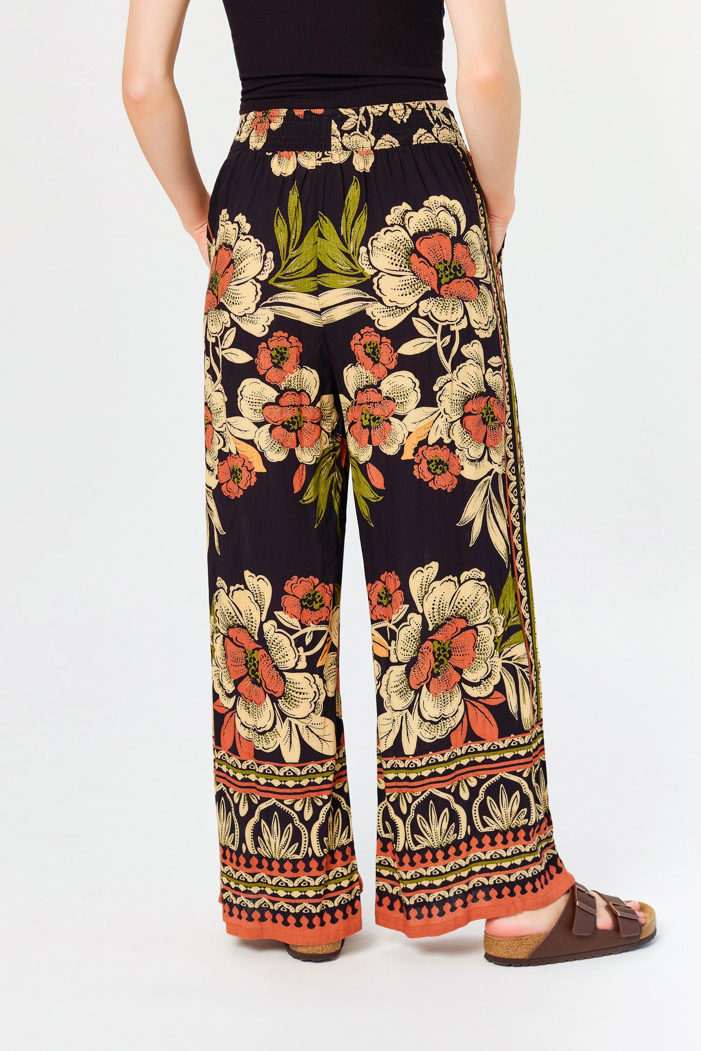 Large Floral Palazzo Pant with Tie-Belt