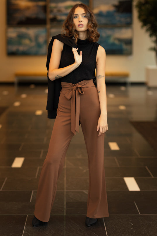 Scuba Crepe Pant with Tie-Belt