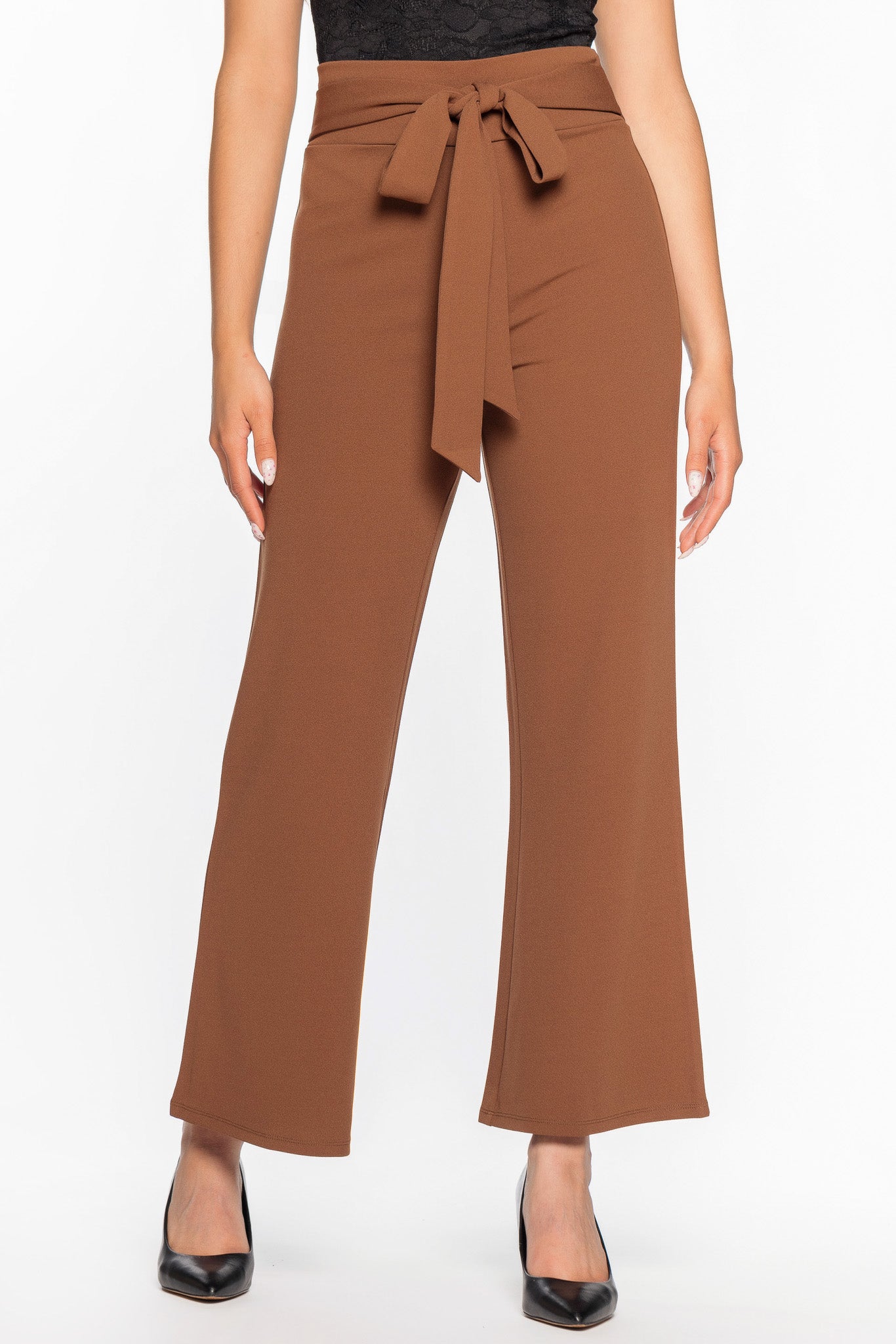 Scuba Crepe Pant with Tie-Belt  - Short Inseam