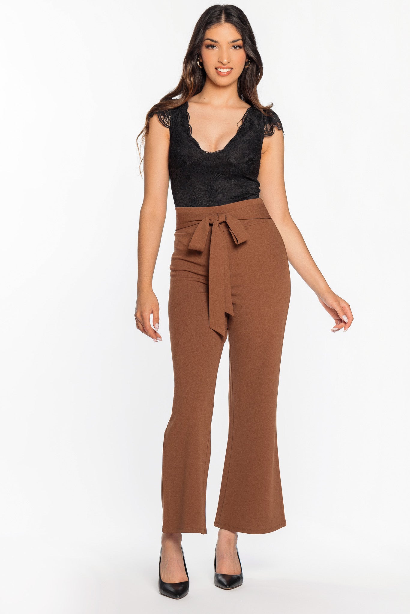 Scuba Crepe Pant with Tie-Belt  - Short Inseam
