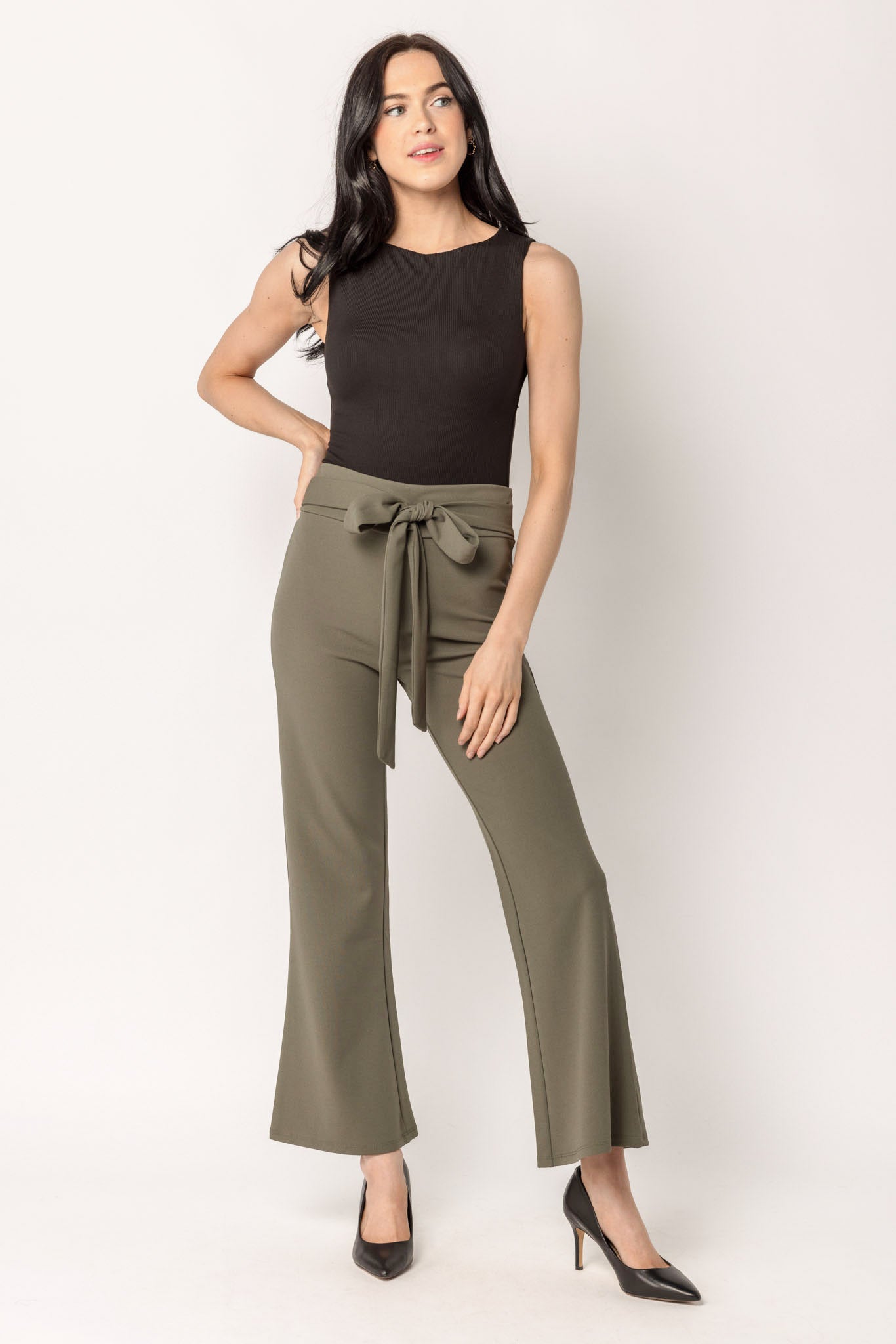 Scuba Crepe Pant with Tie-Belt  - Short Inseam