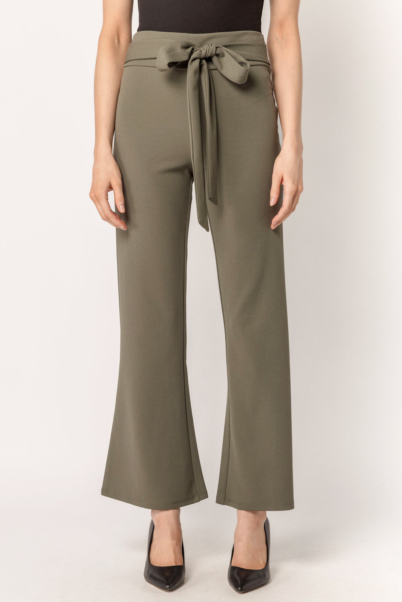 Scuba Crepe Pant with Tie-Belt  - Short Inseam