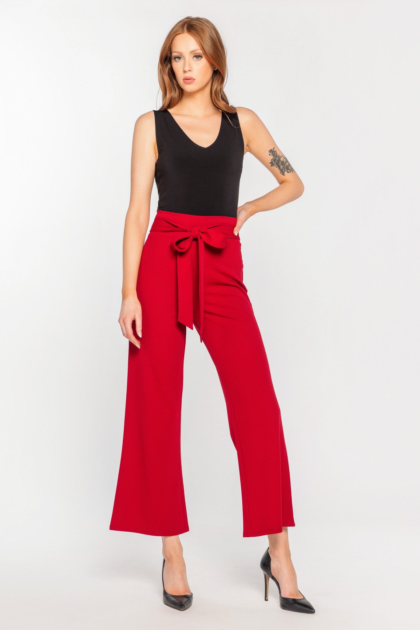 Scuba Crepe Pant with Tie-Belt  - Short Inseam
