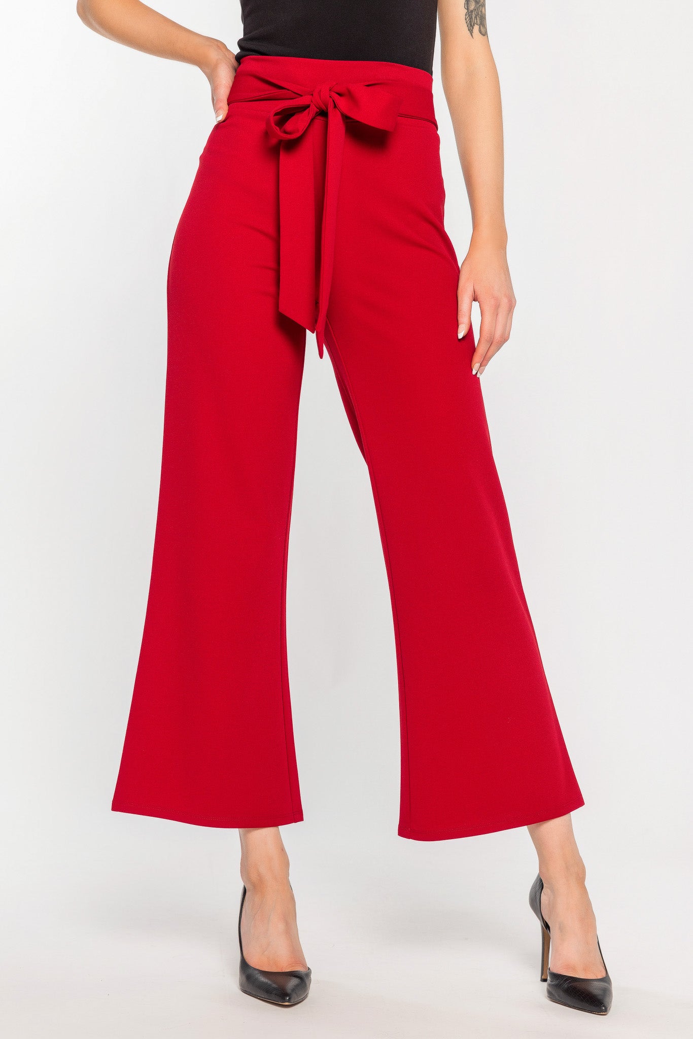 Scuba Crepe Pant with Tie-Belt  - Short Inseam