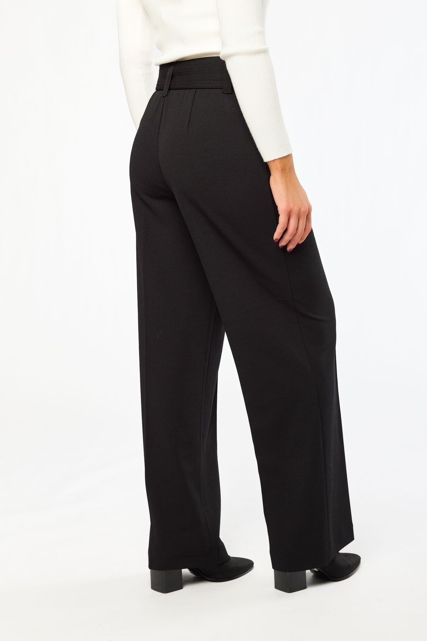 Knit Crepe Wide Leg Pant with Tie-Belt