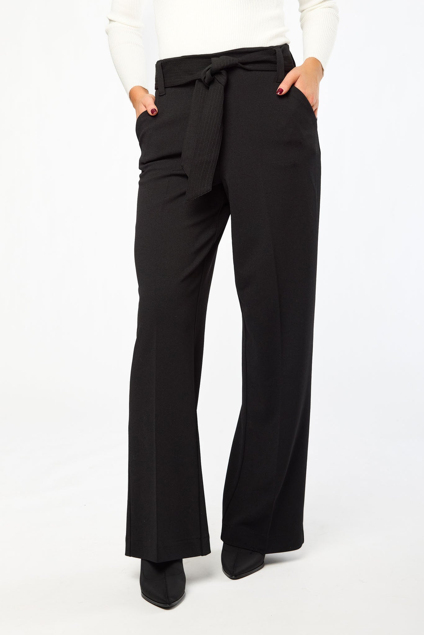 Knit Crepe Wide Leg Pant with Tie-Belt