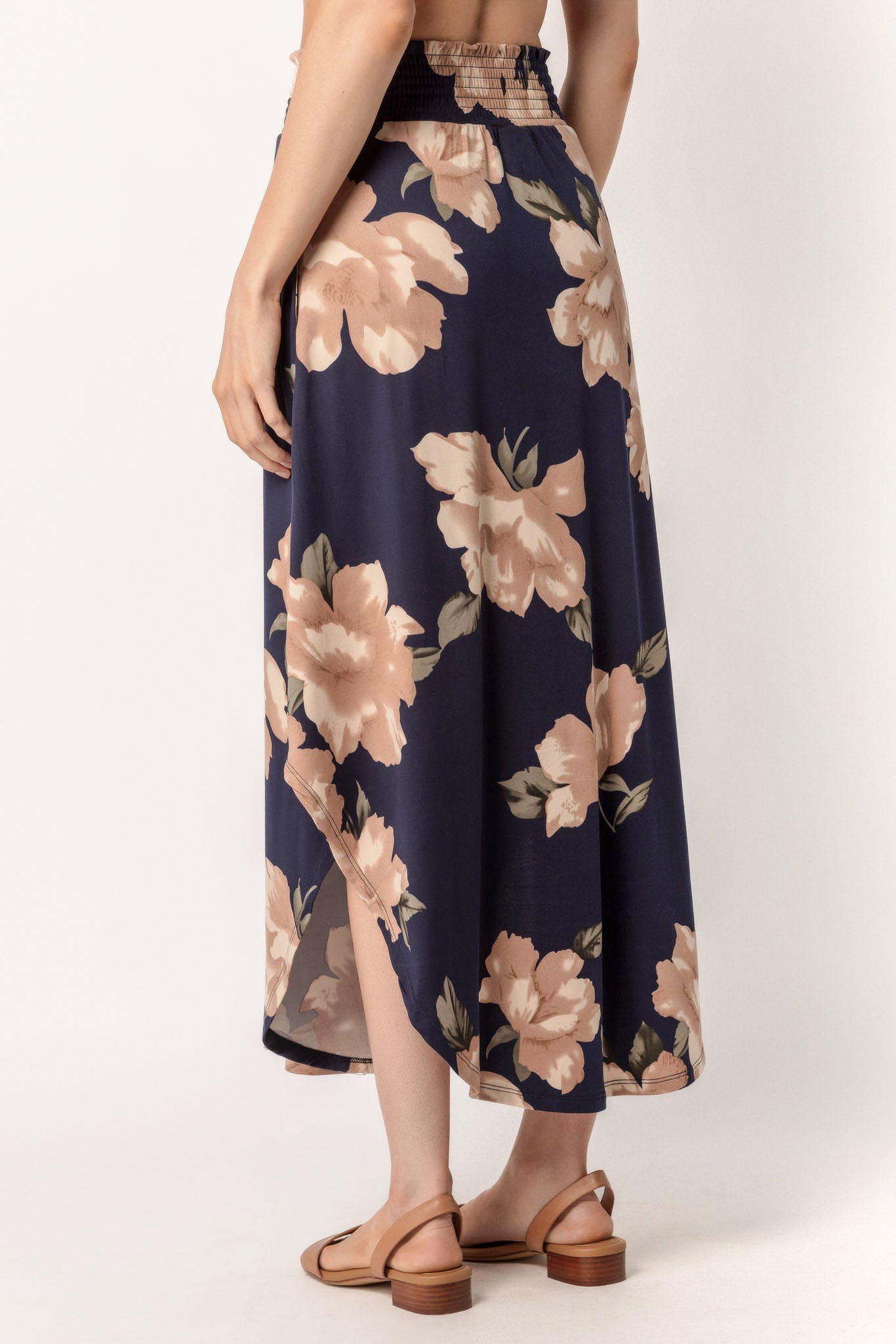 Floral Brushed Maxi Skirt with Smocked Waistband