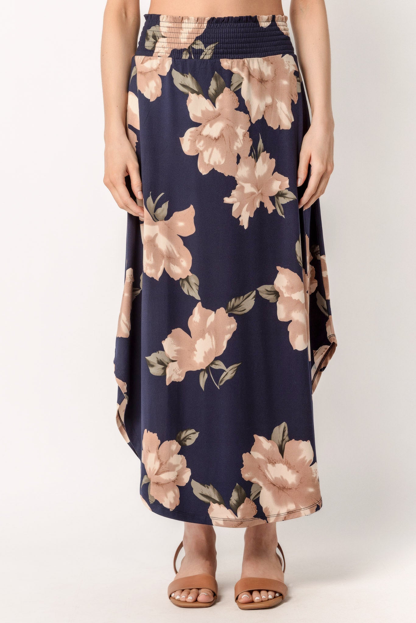 Floral Brushed Maxi Skirt with Smocked Waistband