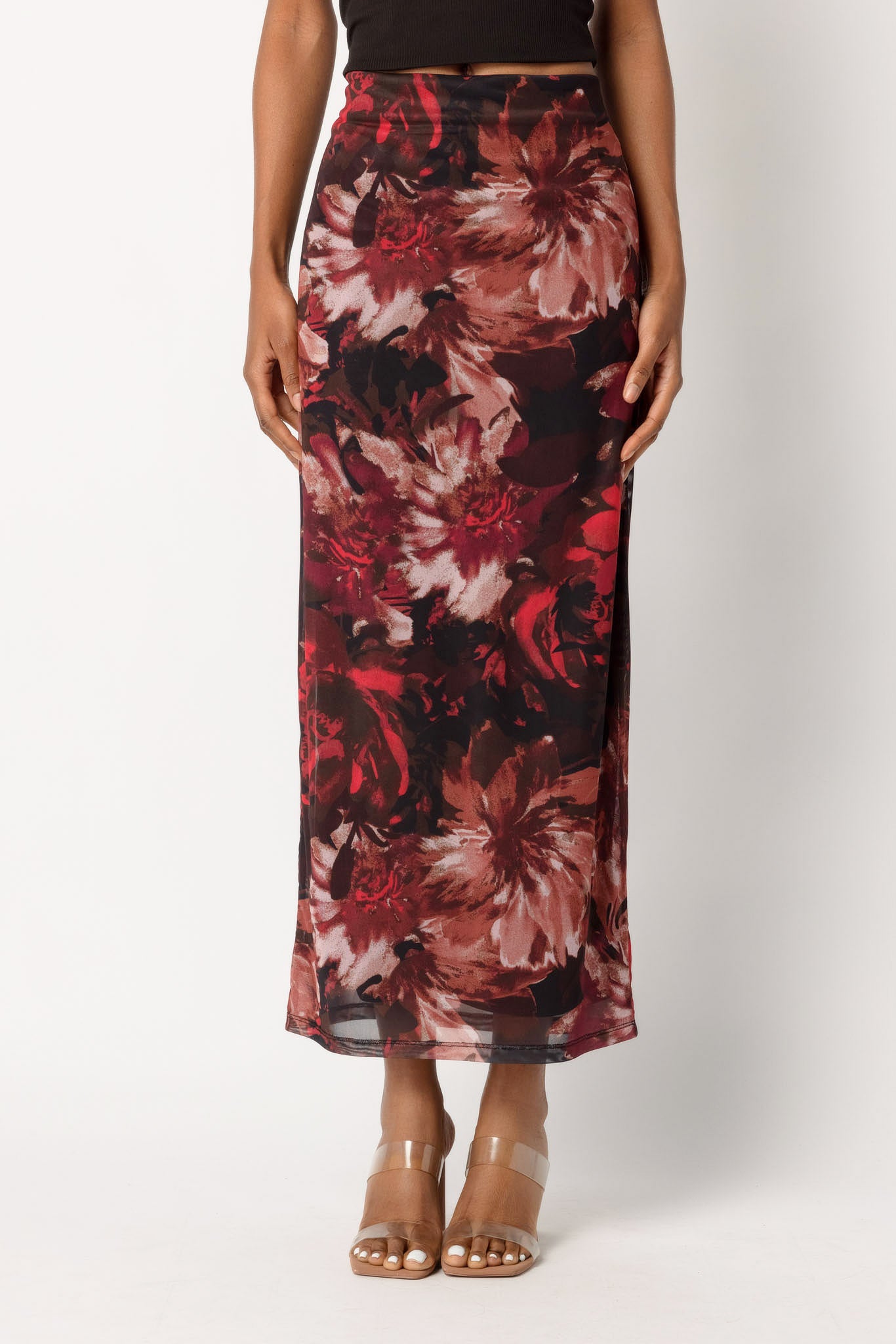 Flowery Mesh Maxi Skirt