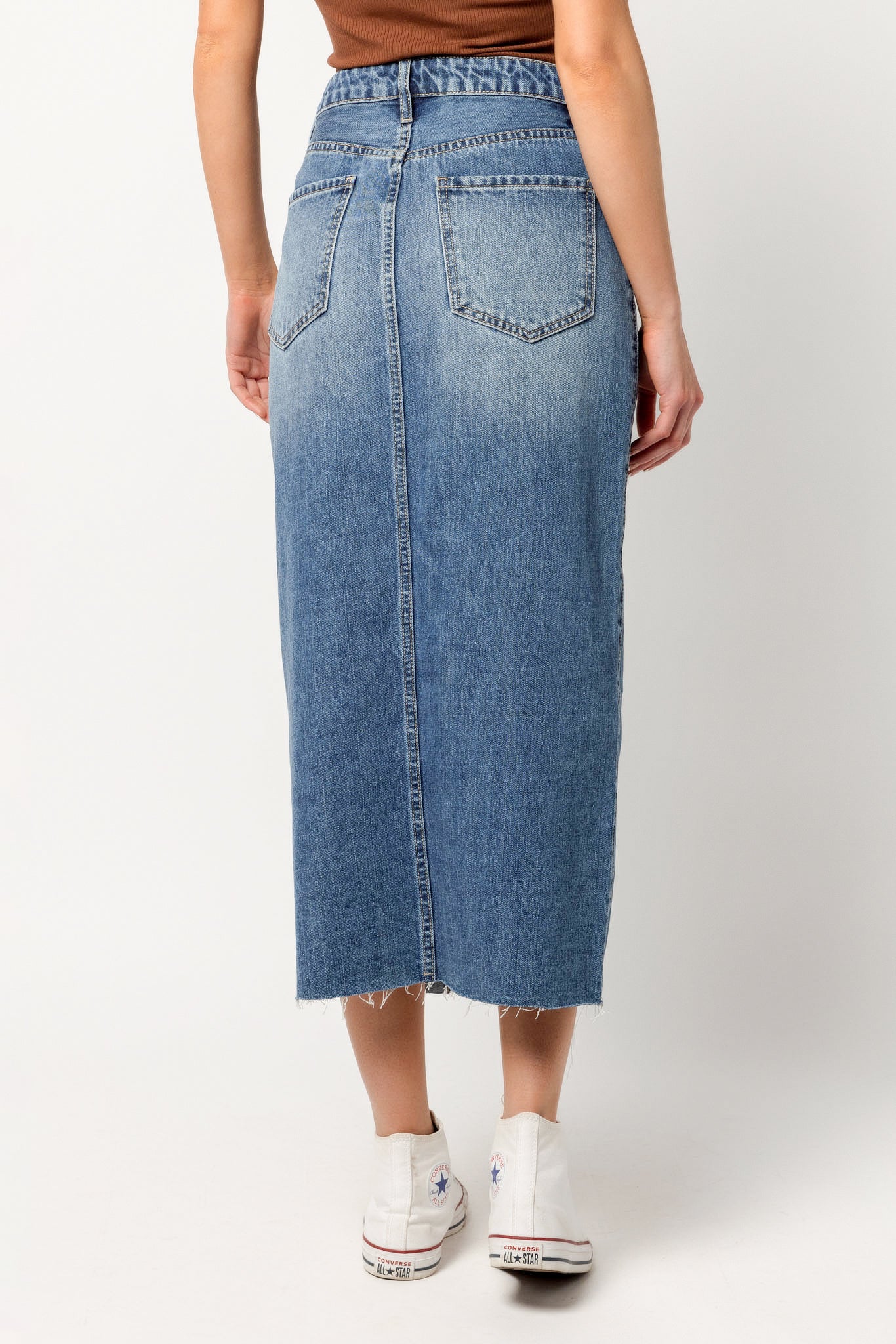 YMI Mid-Wash Maxi Skirt with Front Slit