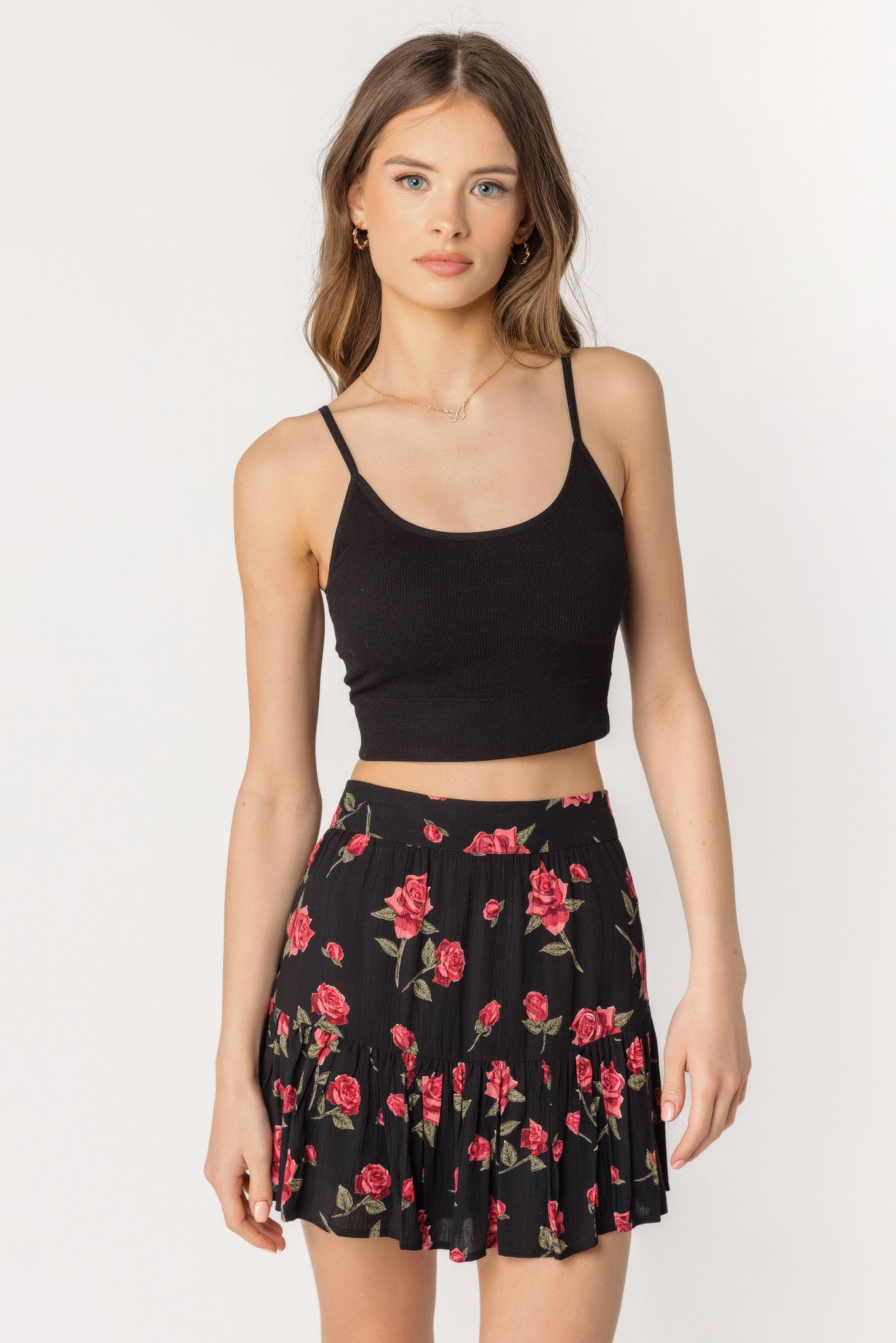 Roses Print Ruffle Skort