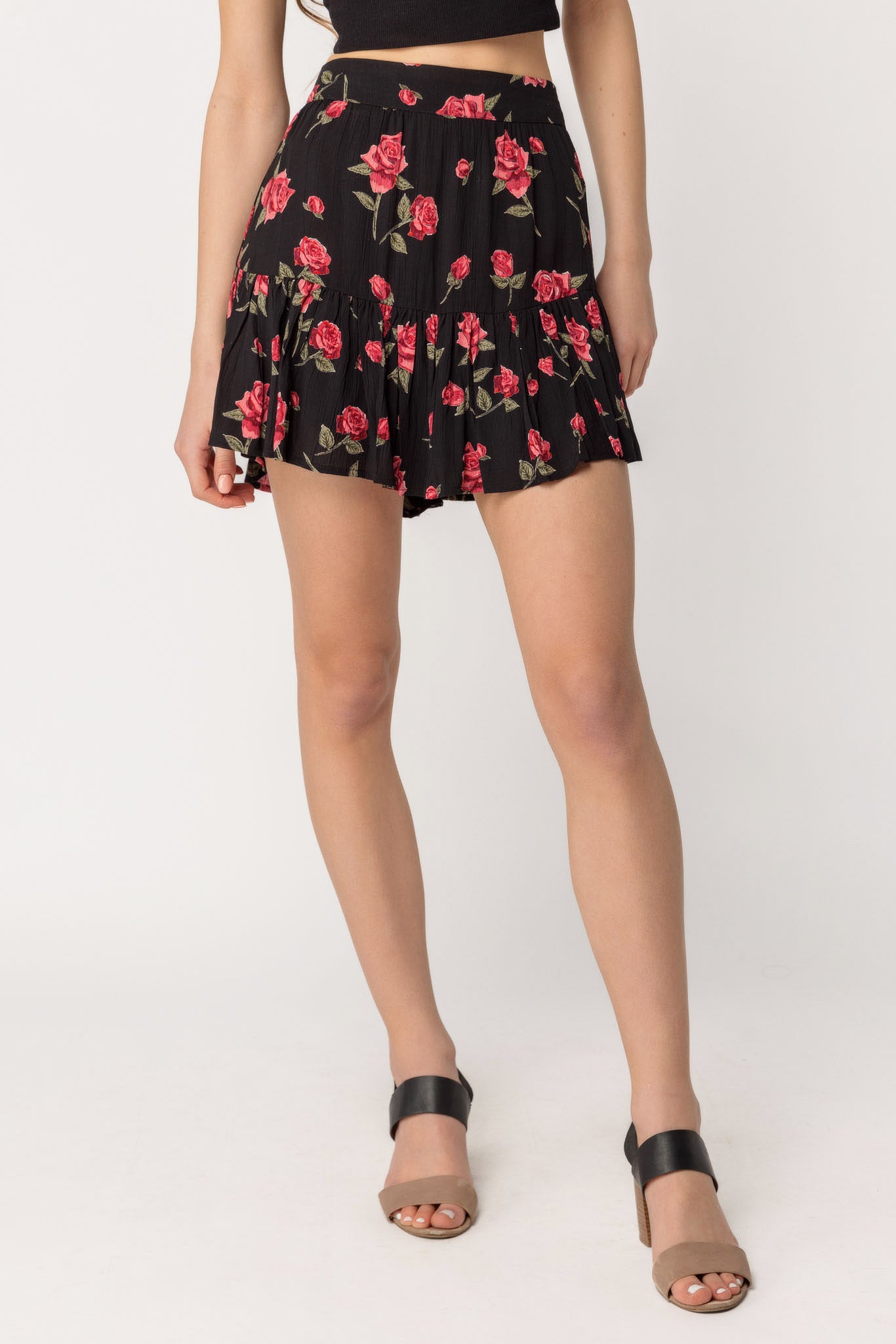 Roses Print Ruffle Skort