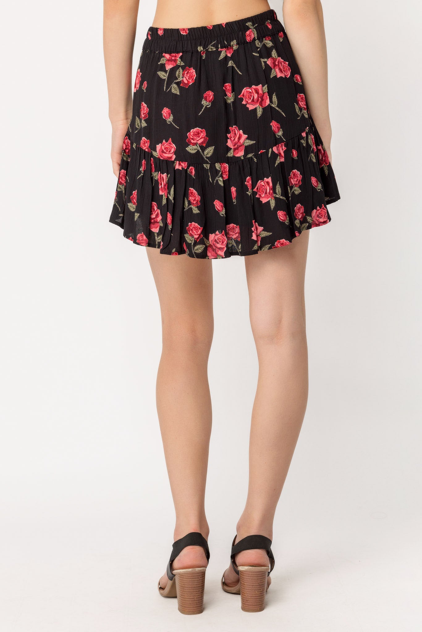 Roses Print Ruffle Skort