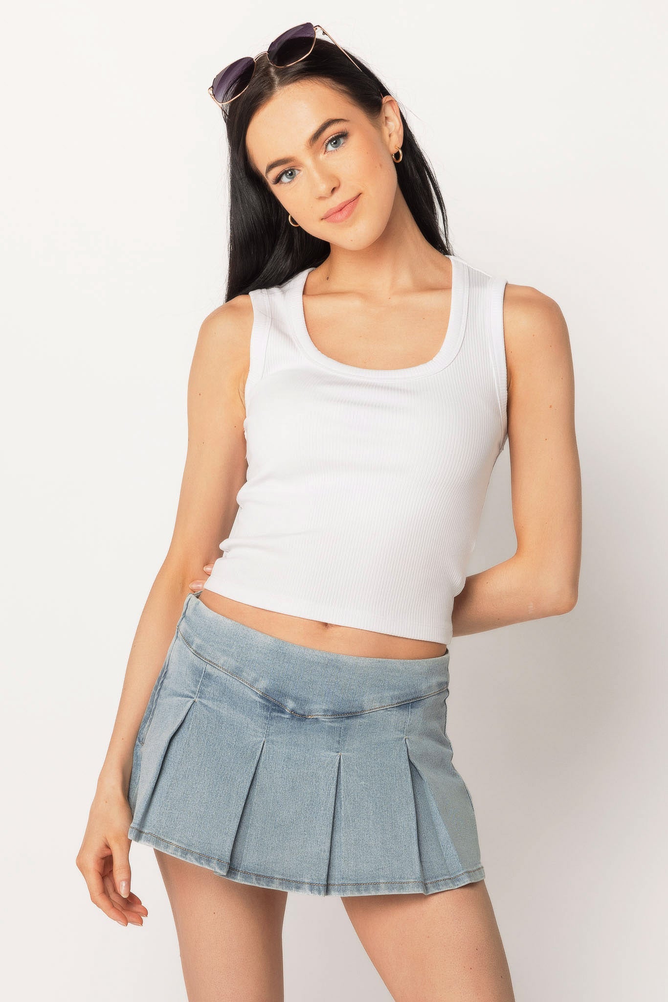 Pleated Denim Skort