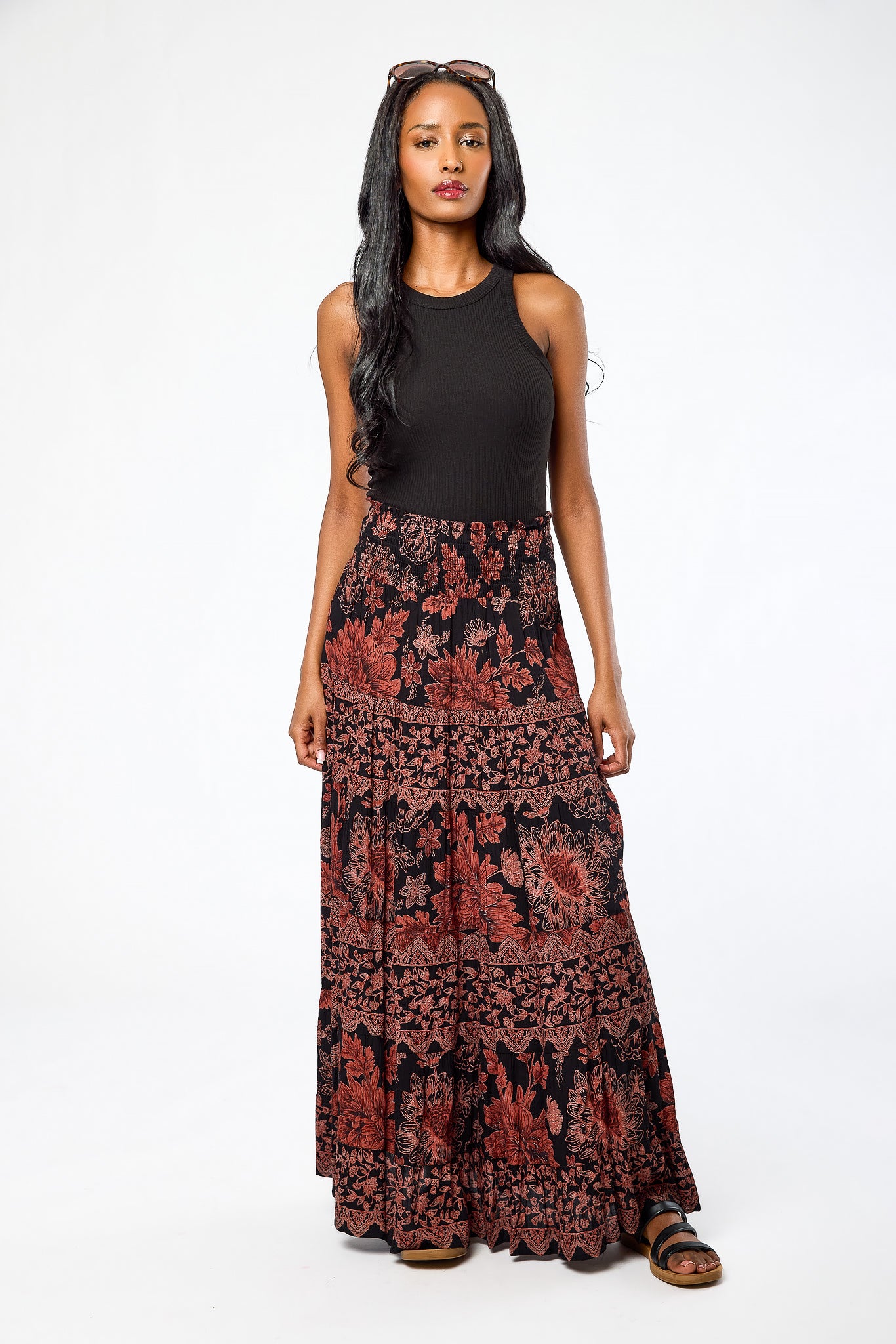 Floral Tiered Maxi Skirt
