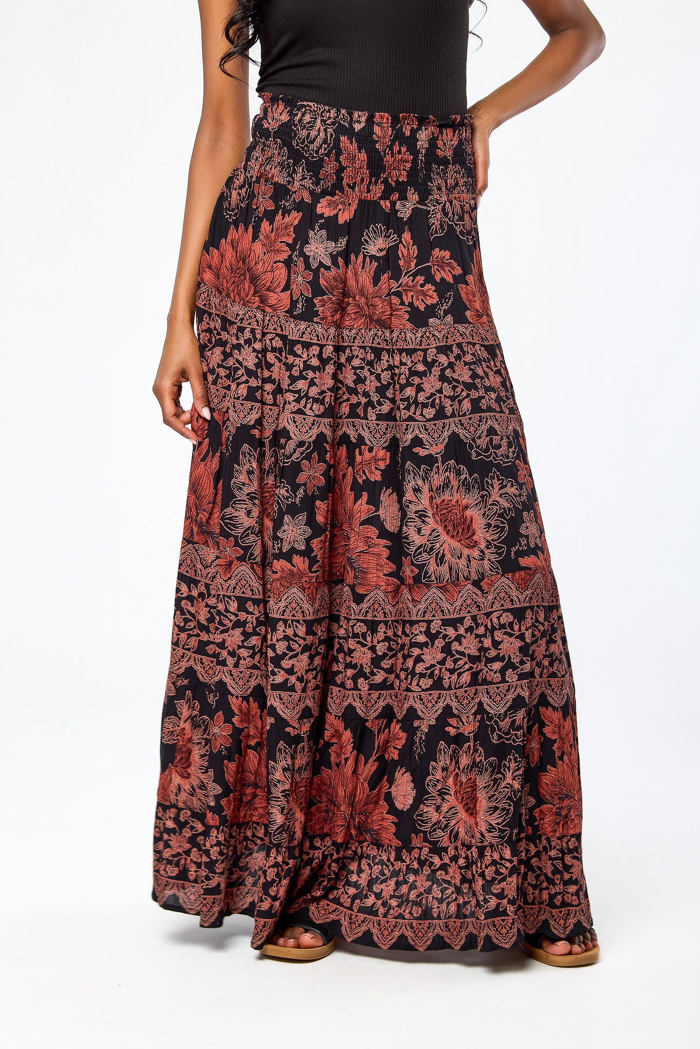 Floral Tiered Maxi Skirt