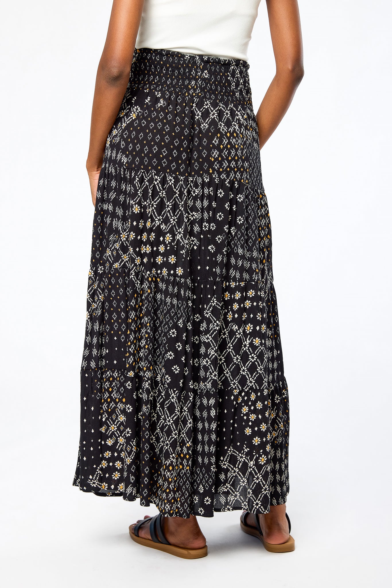 Boho Print Gauze Tiered Maxi Skirt