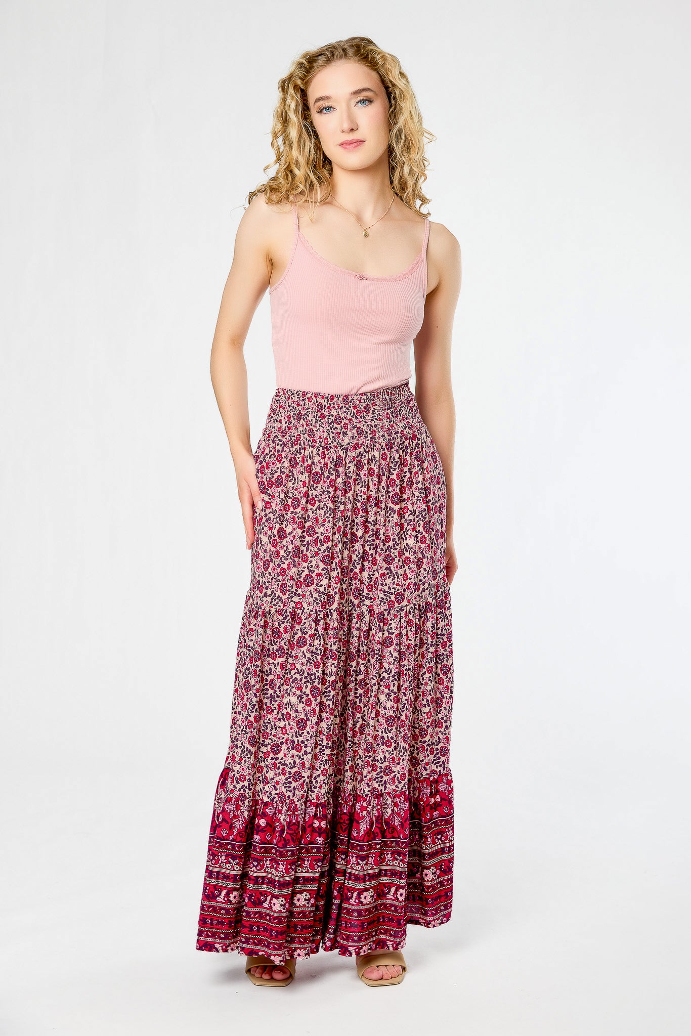 Boho Print Tiered Maxi Skirt