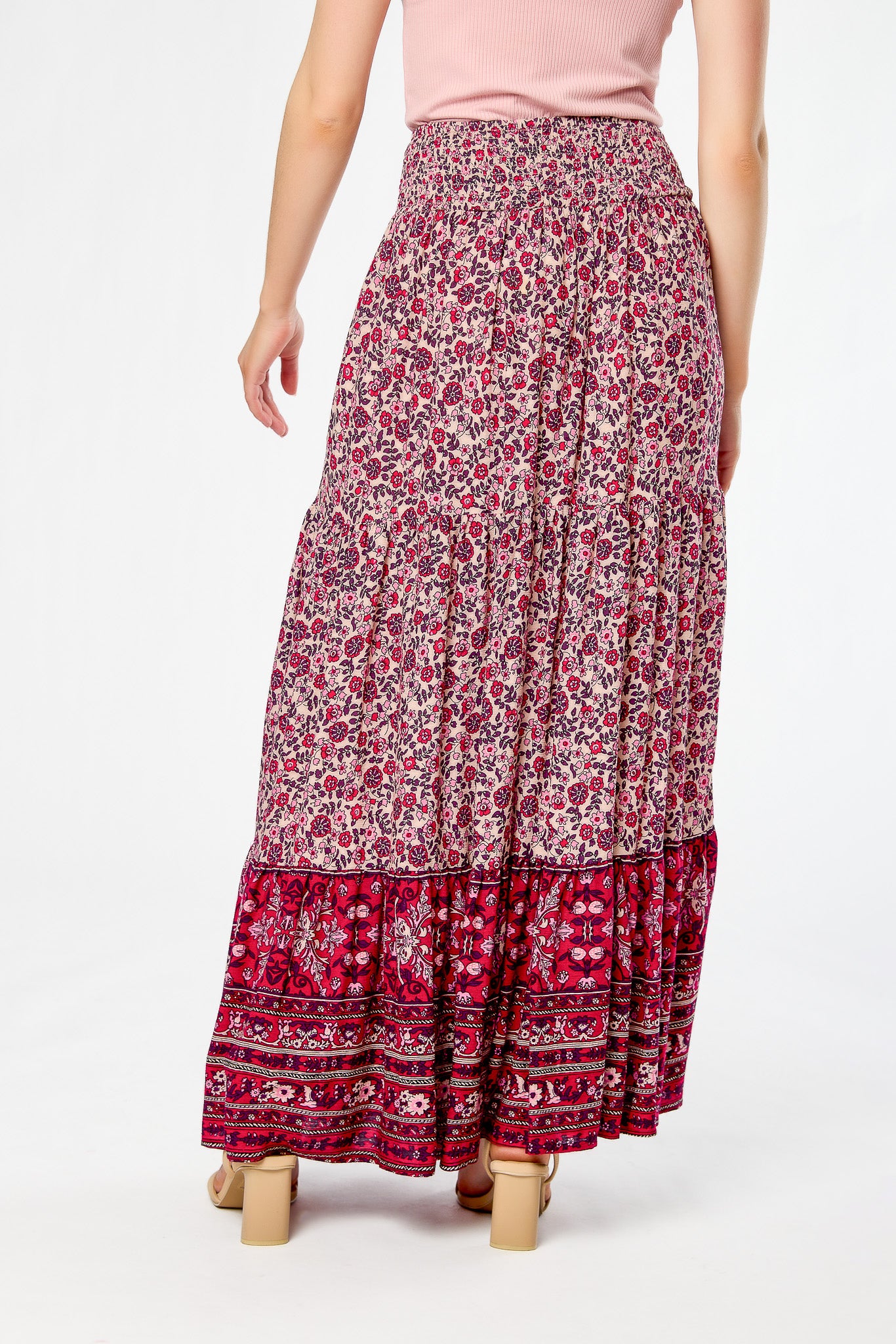 Boho Print Tiered Maxi Skirt