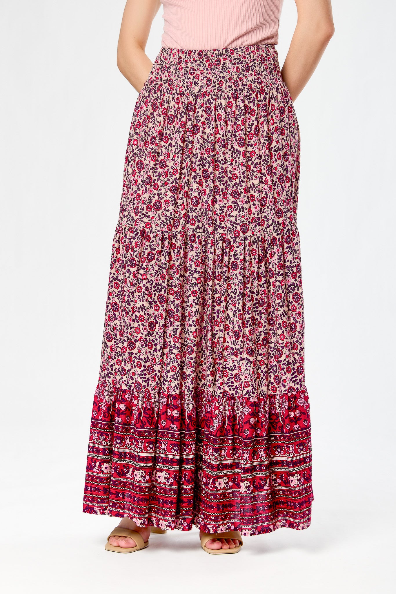 Boho Print Tiered Maxi Skirt