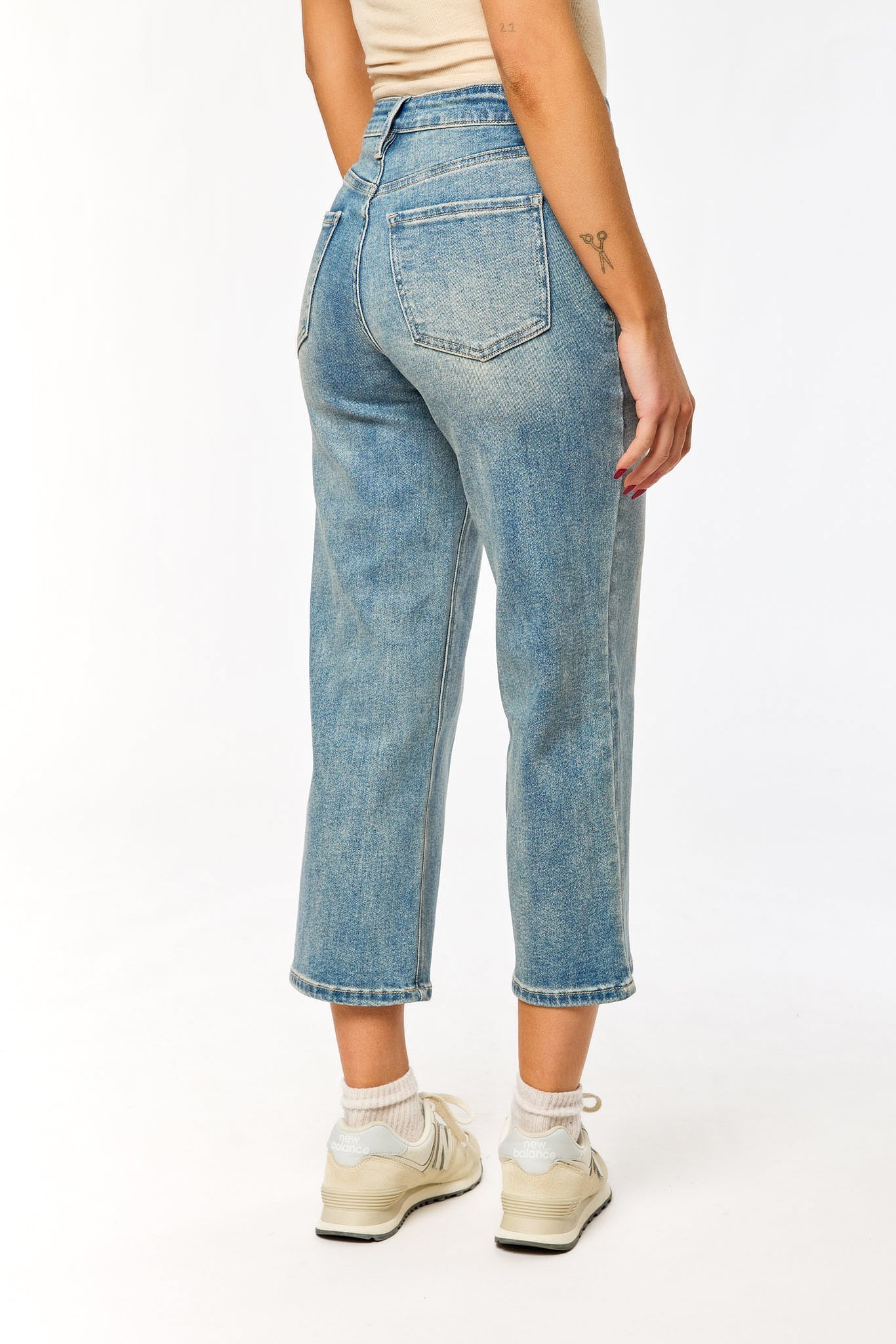 Tattoo Mid-Wash High-Rise Wide-Leg Cropped Jean