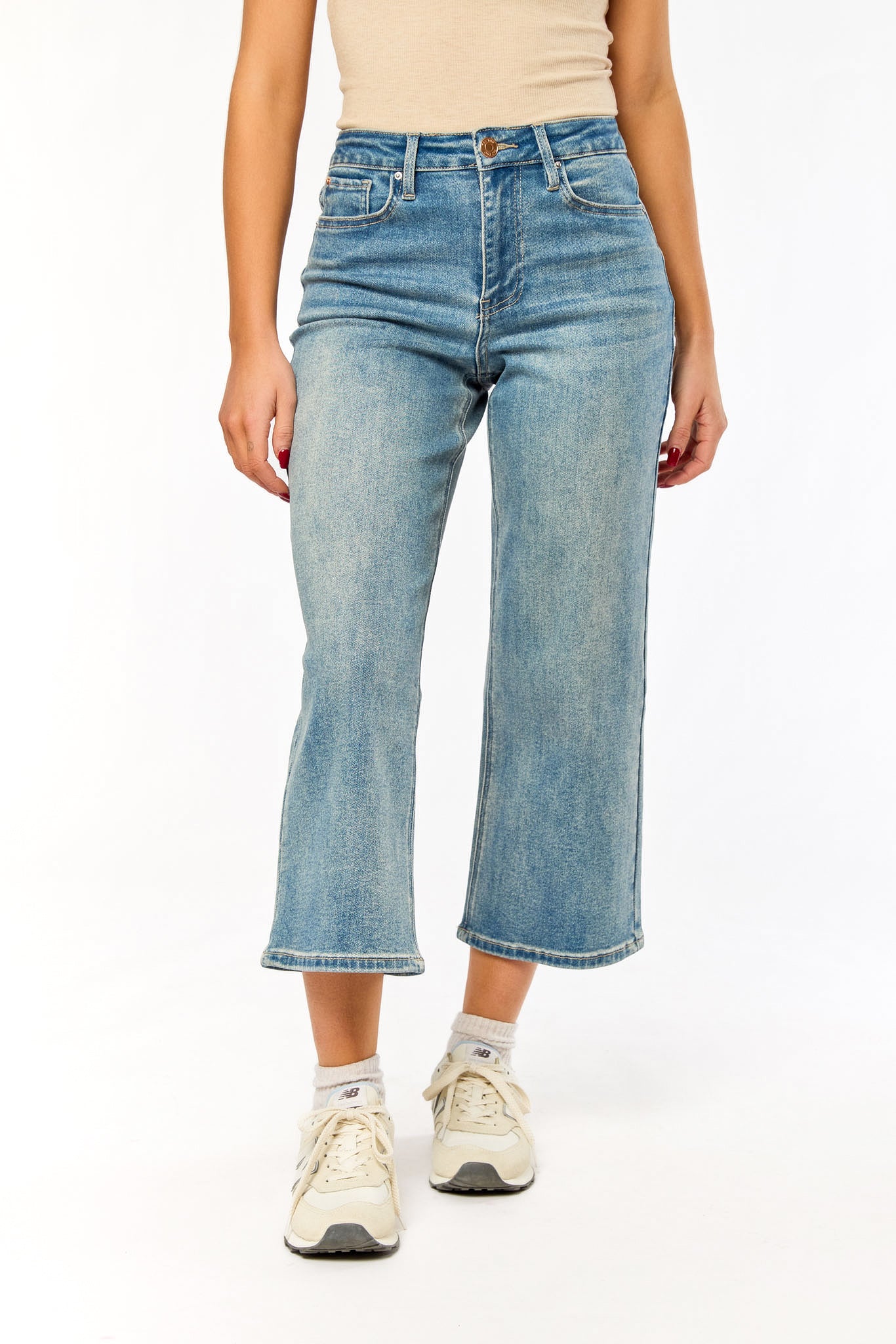 Tattoo Mid-Wash High-Rise Wide-Leg Cropped Jean